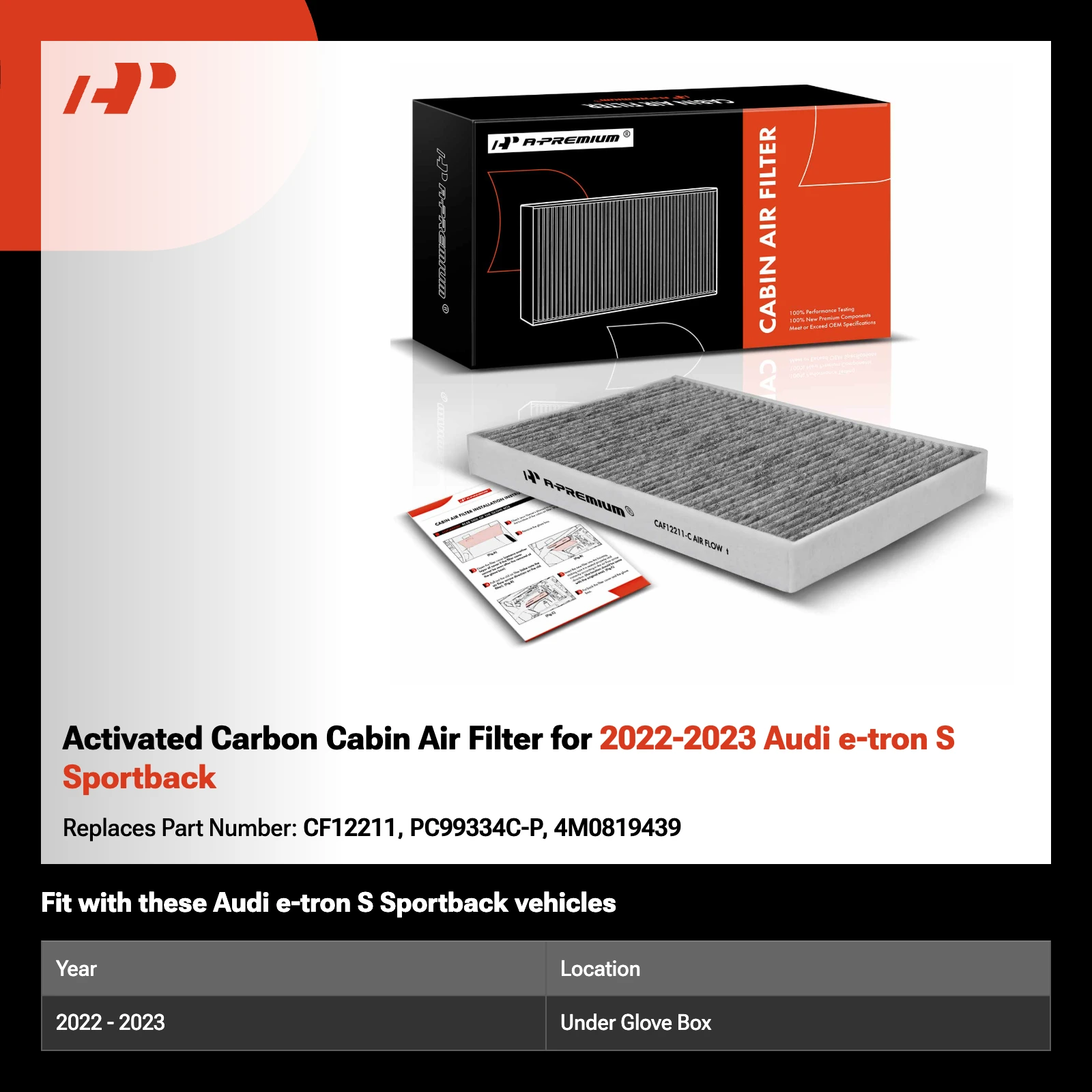 Activated Carbon Cabin Air Filter for 2022-2023 Audi e-tron S Sportback