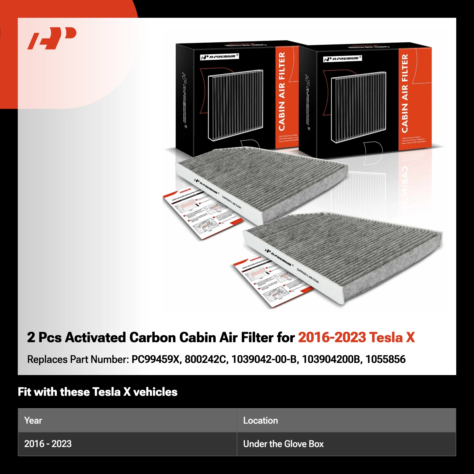 2 Pcs Activated Carbon Cabin Air Filter for 2016-2023 Tesla X