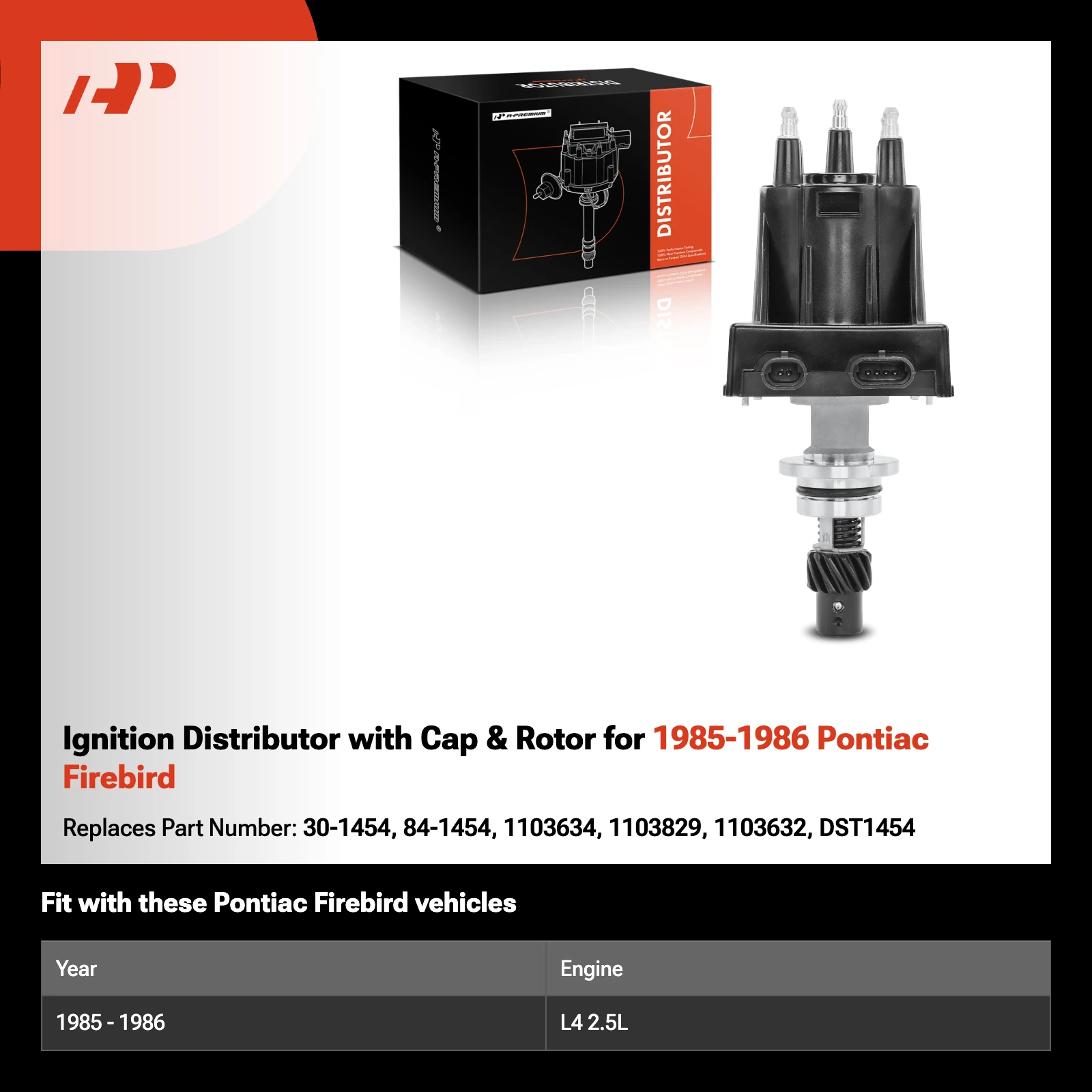 Ignition Distributor with Cap & Rotor for 1985-1986 Pontiac Firebird