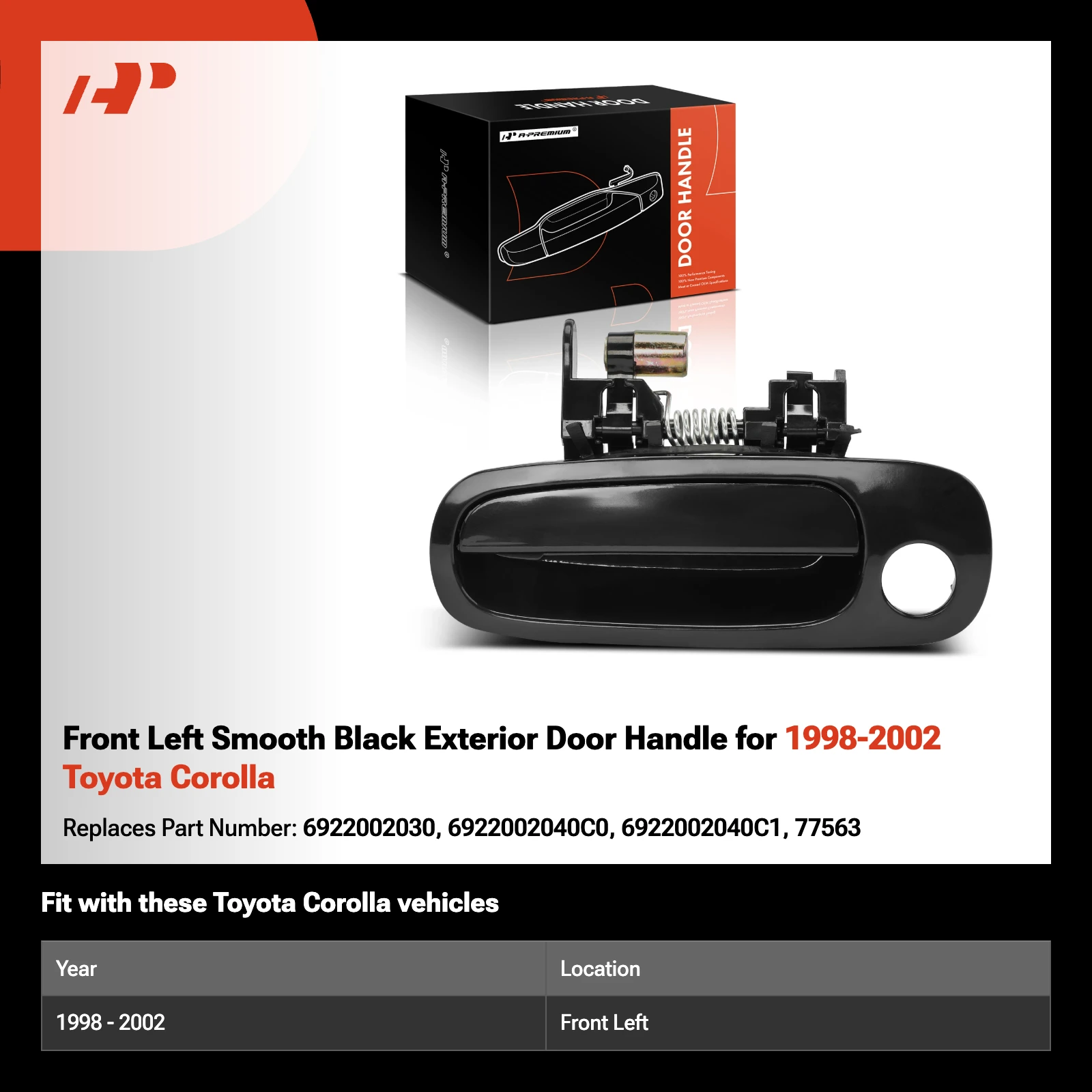 Front Left Smooth Black Exterior Door Handle for 1998-2002 Toyota Corolla