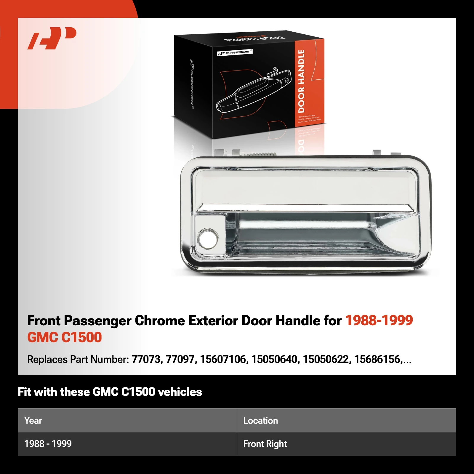 Front Passenger Chrome Exterior Door Handle for 1988-1999 GMC C1500