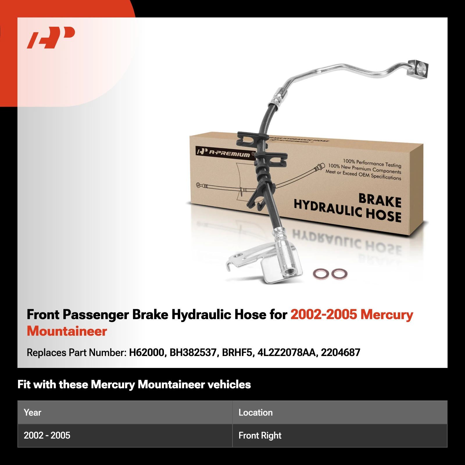 Front Passenger Brake Hydraulic Hose for 2002-2005 Mercury Mountaineer