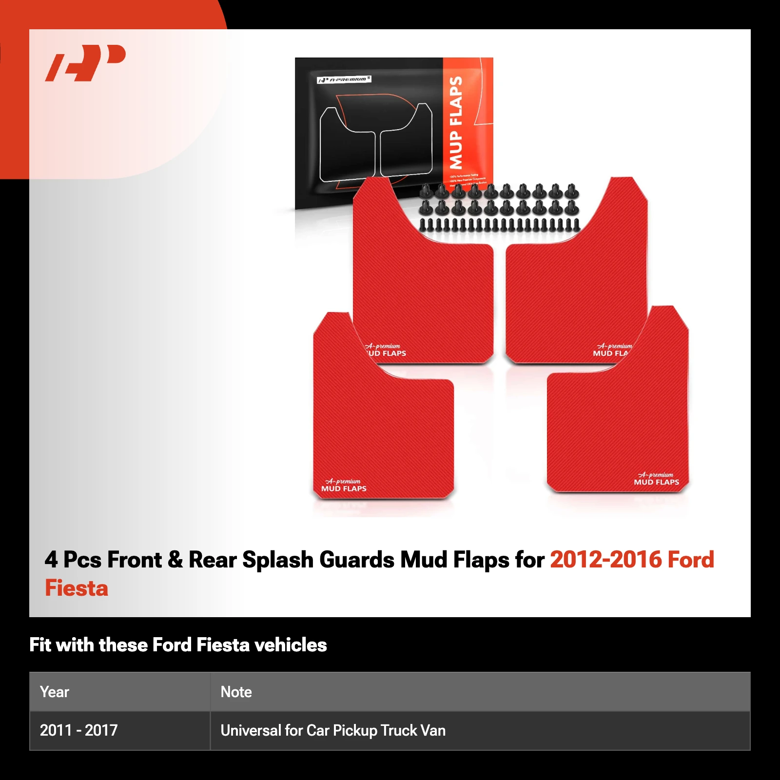 4 Pcs Front & Rear Splash Guards Mud Flaps for 2012-2016 Ford Fiesta