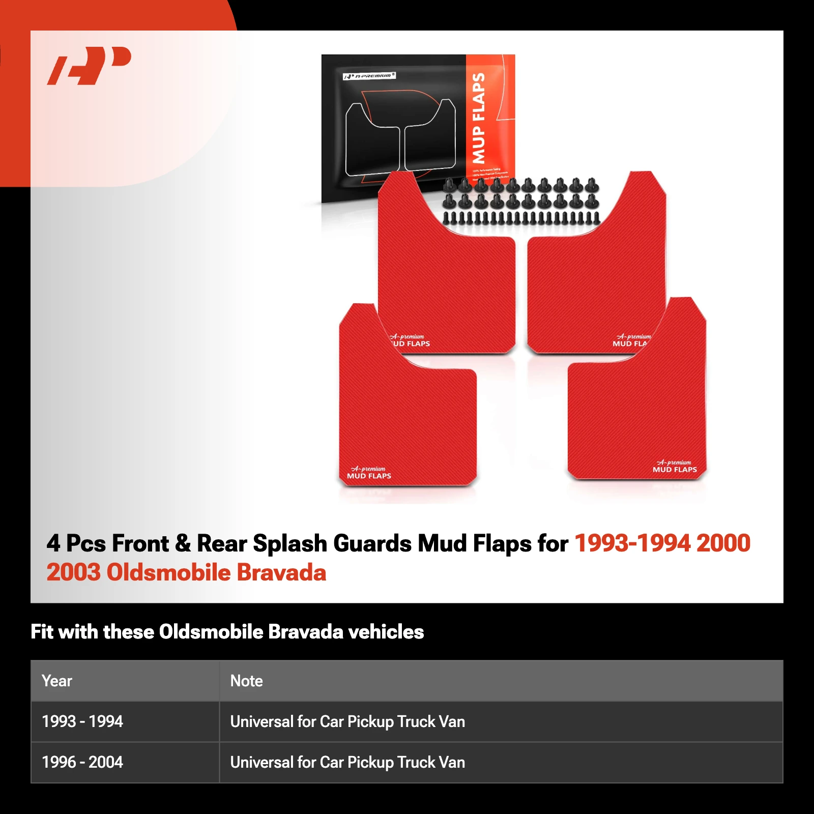 4 Pcs Front & Rear Splash Guards Mud Flaps for 1993-1994 2000 2003 Oldsmobile Bravada