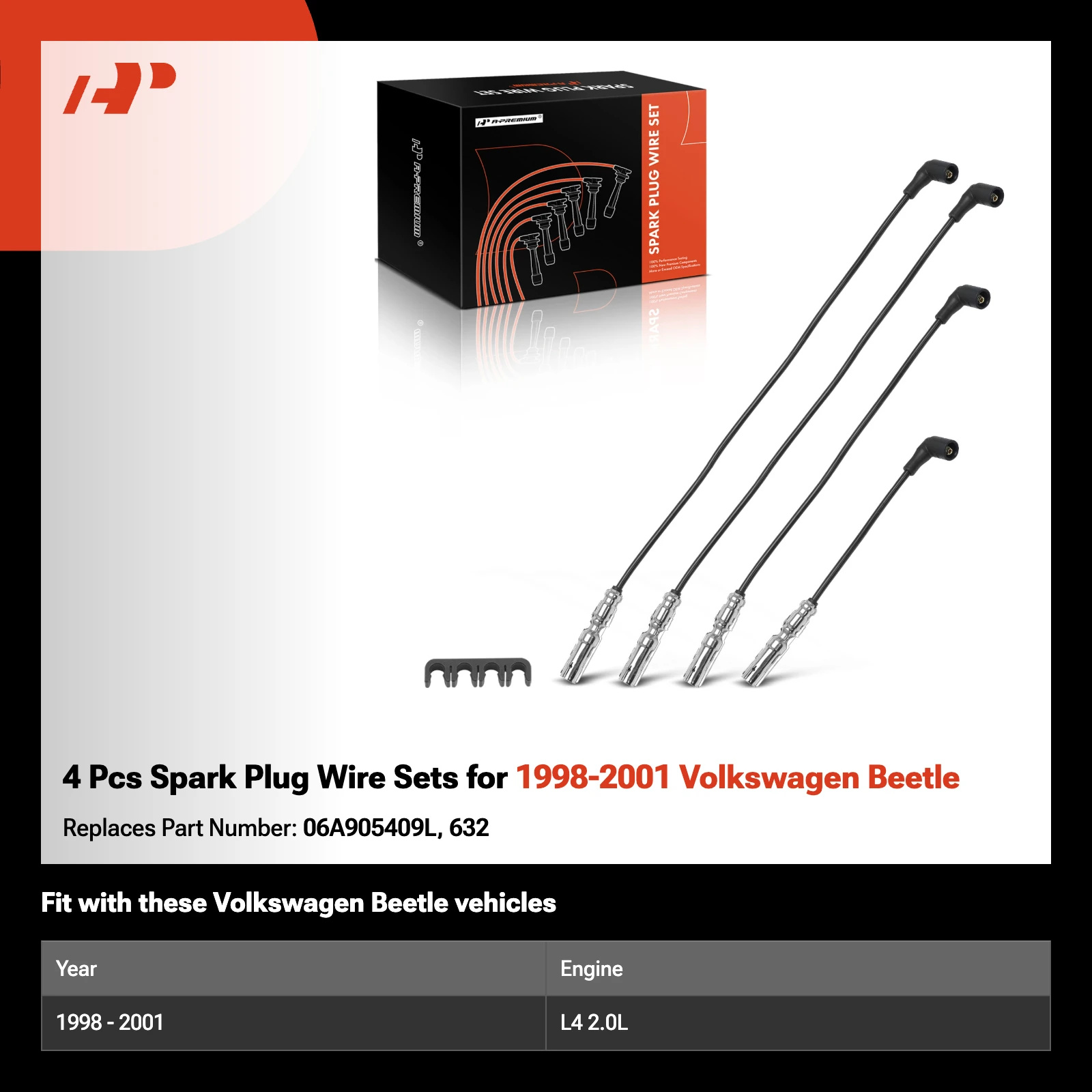 4 Pcs Spark Plug Wire Sets for 1998-2001 Volkswagen Beetle