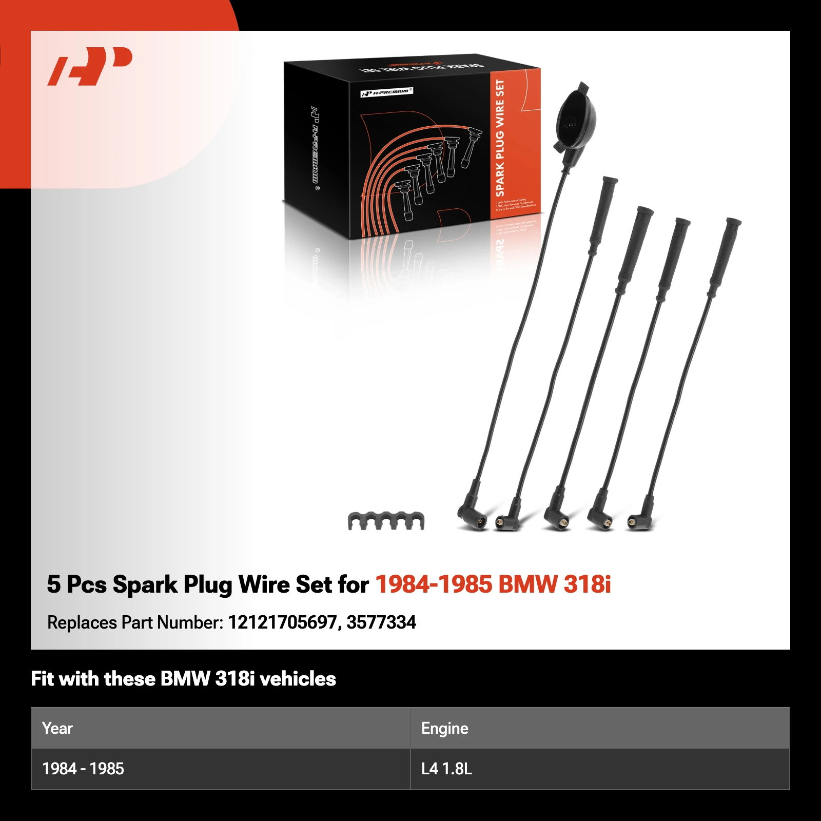 5 Pcs Spark Plug Wire Set for 1984-1985 BMW 318i