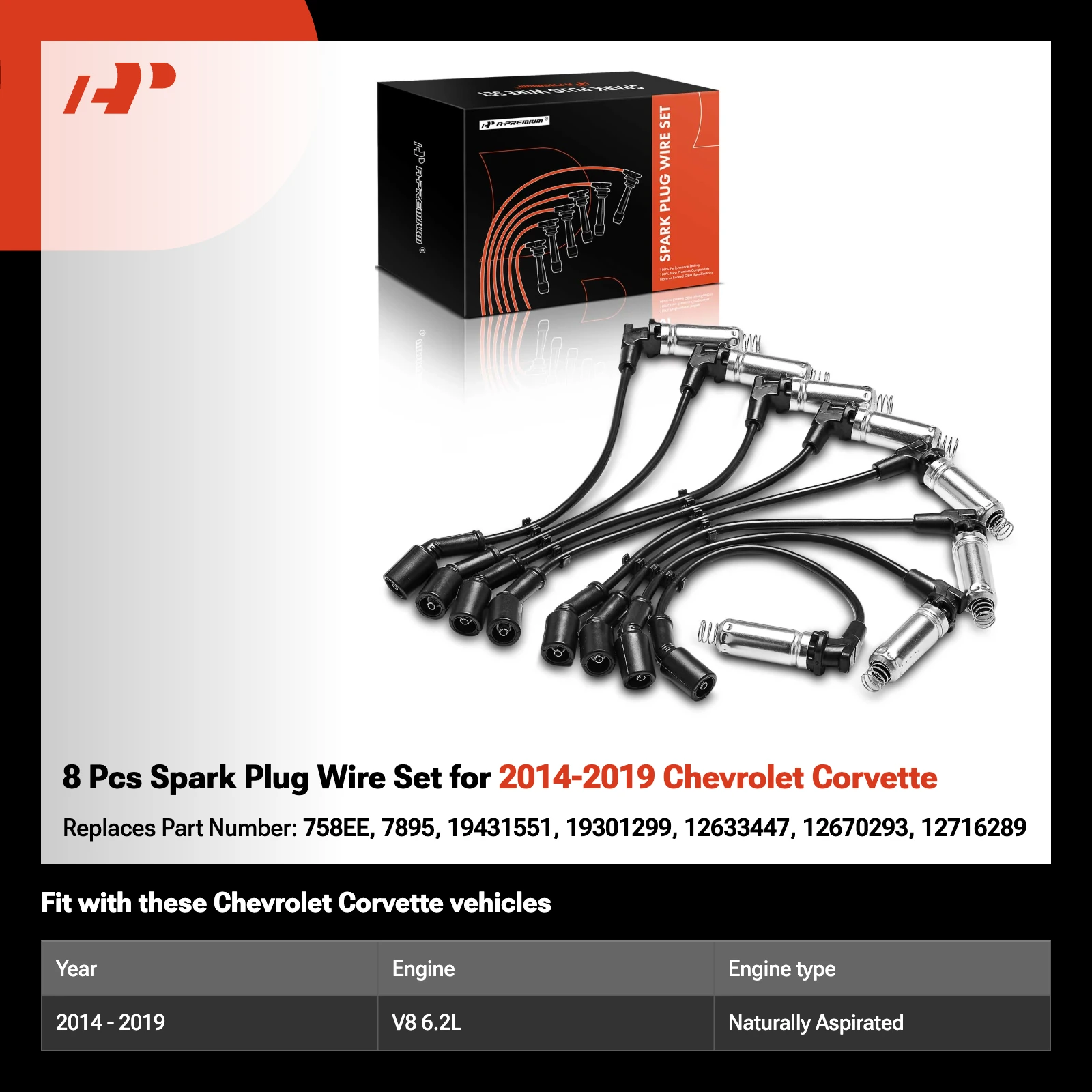 8 Pcs Spark Plug Wire Set for 2014-2019 Chevrolet Corvette