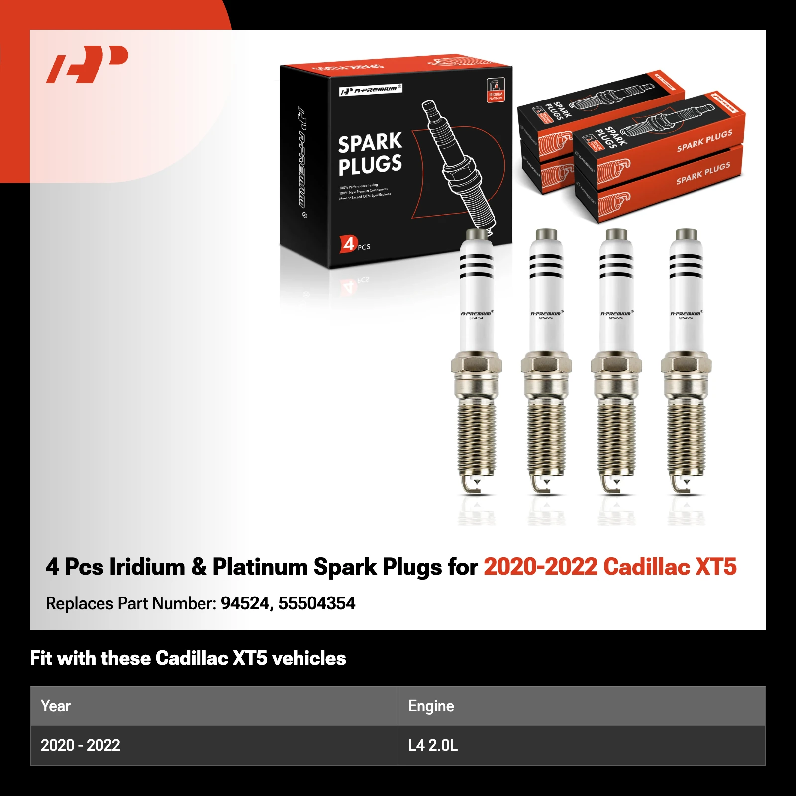 4 Pcs Iridium & Platinum Spark Plugs for 2020-2022 Cadillac XT5