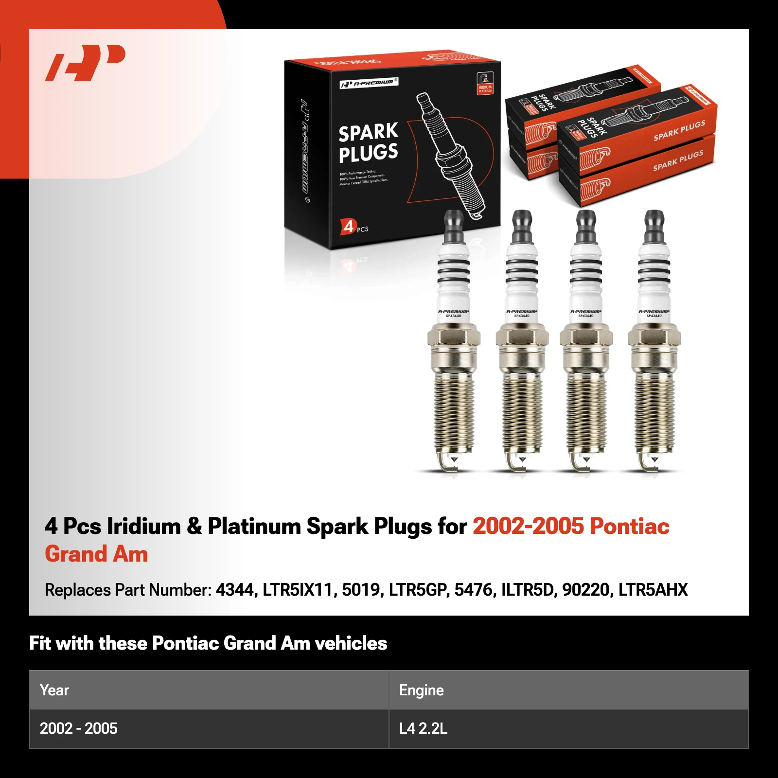 4 Pcs Iridium & Platinum Spark Plugs for 2002-2005 Pontiac Grand Am