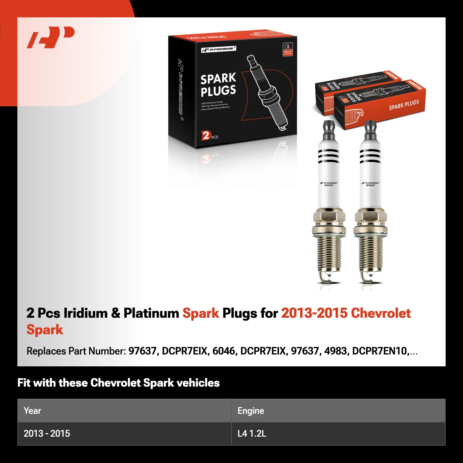 2 Pcs Iridium & Platinum Spark Plugs for 2013-2015 Chevrolet Spark