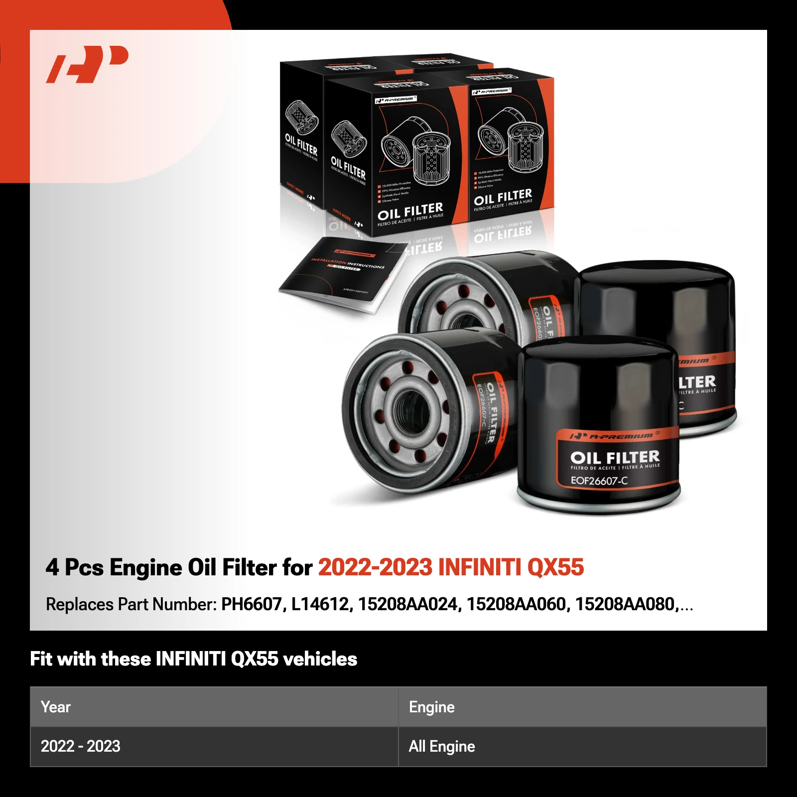 4 Pcs Engine Oil Filter for 2022-2023 INFINITI QX55