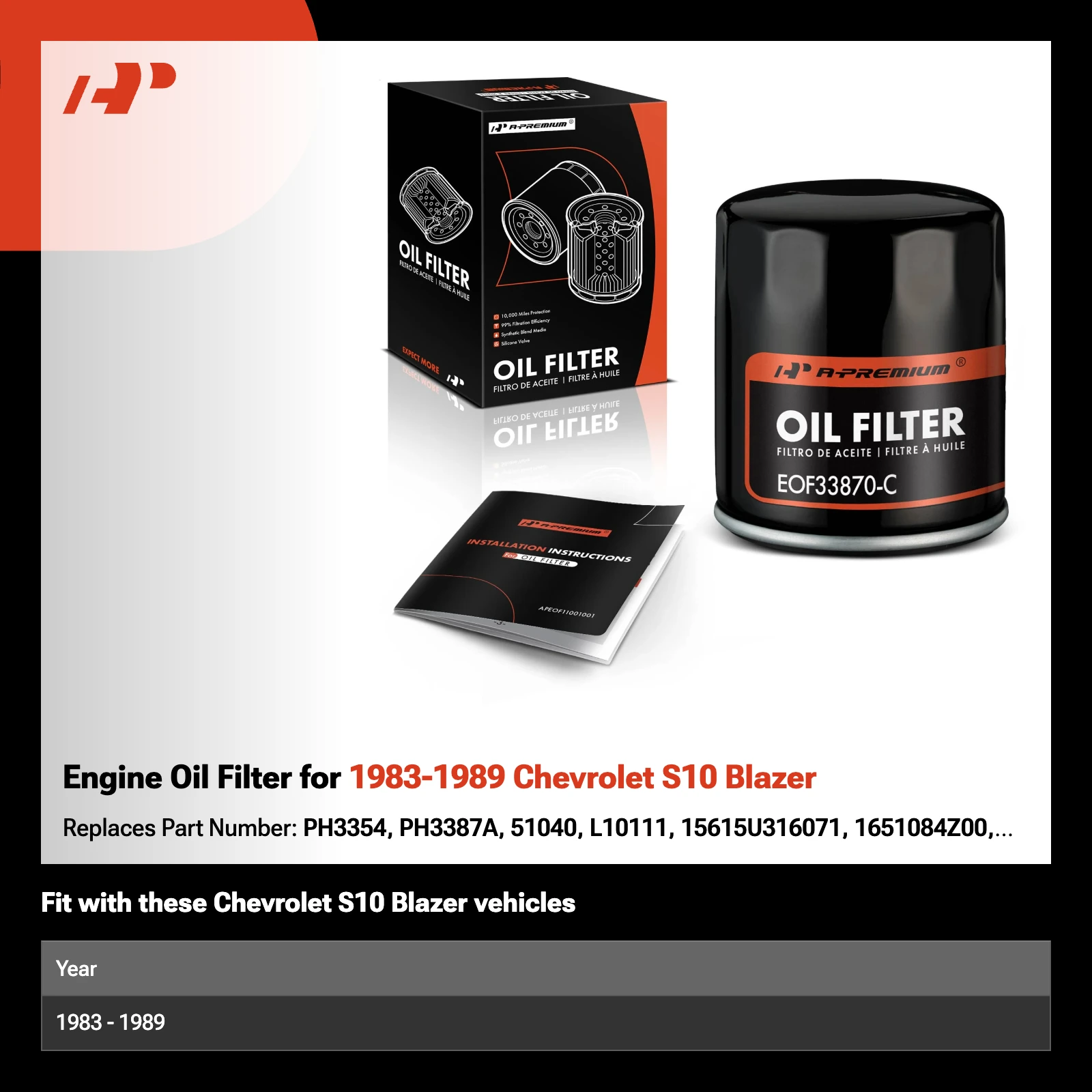 Engine Oil Filter for 1983-1989 Chevrolet S10 Blazer