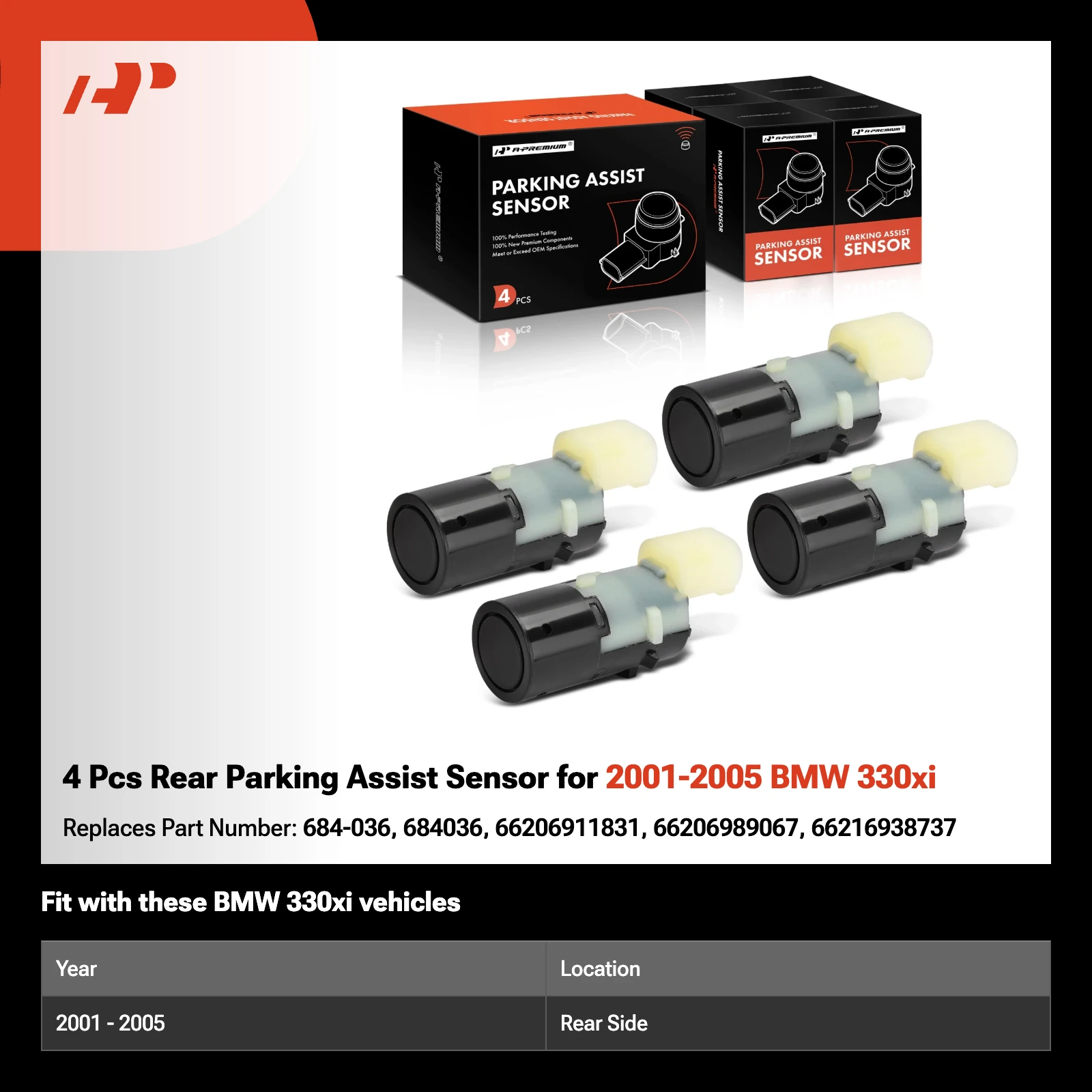 4 Pcs Rear Parking Assist Sensor for 2001-2005 BMW 330xi