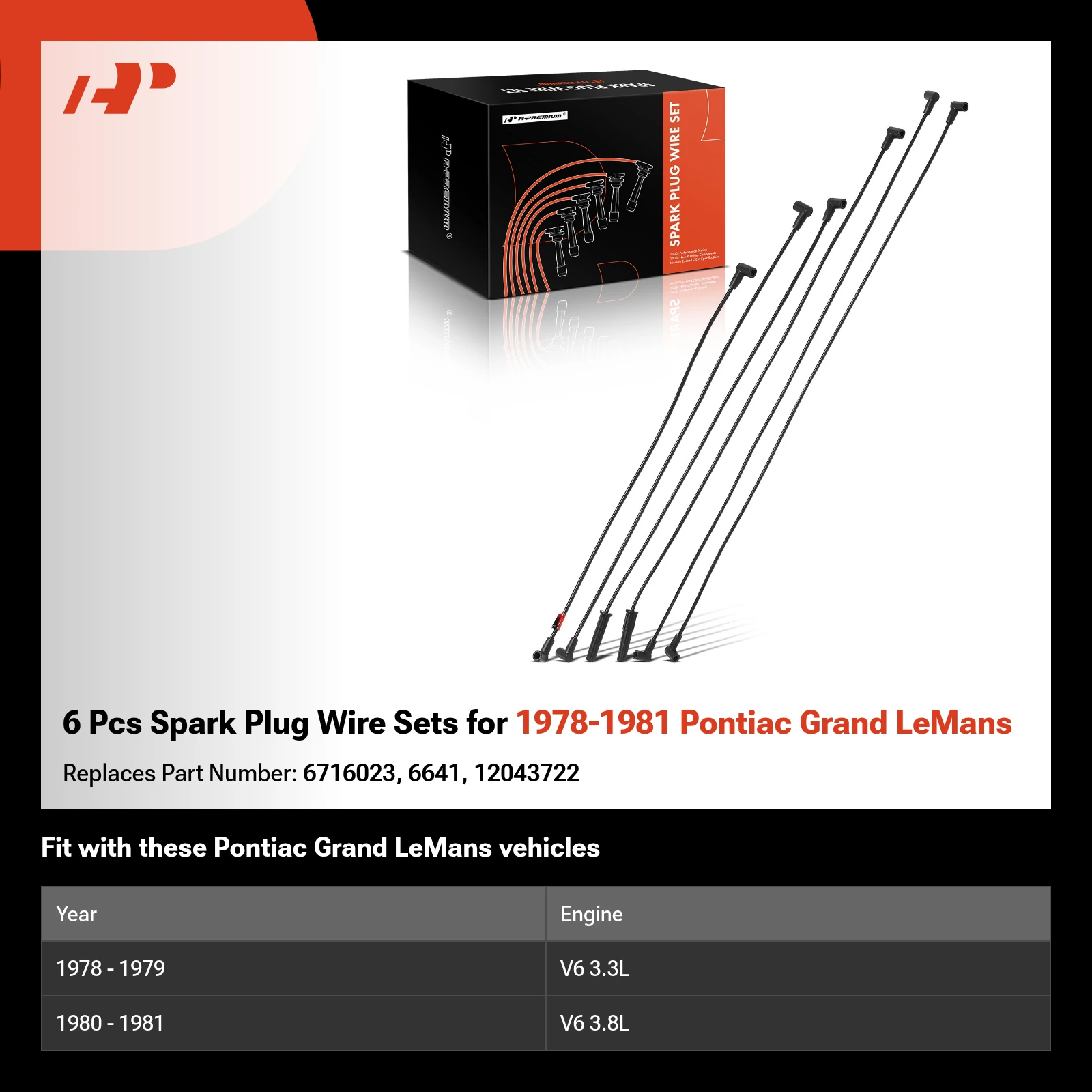 6 Pcs Spark Plug Wire Sets for 1978-1981 Pontiac Grand LeMans