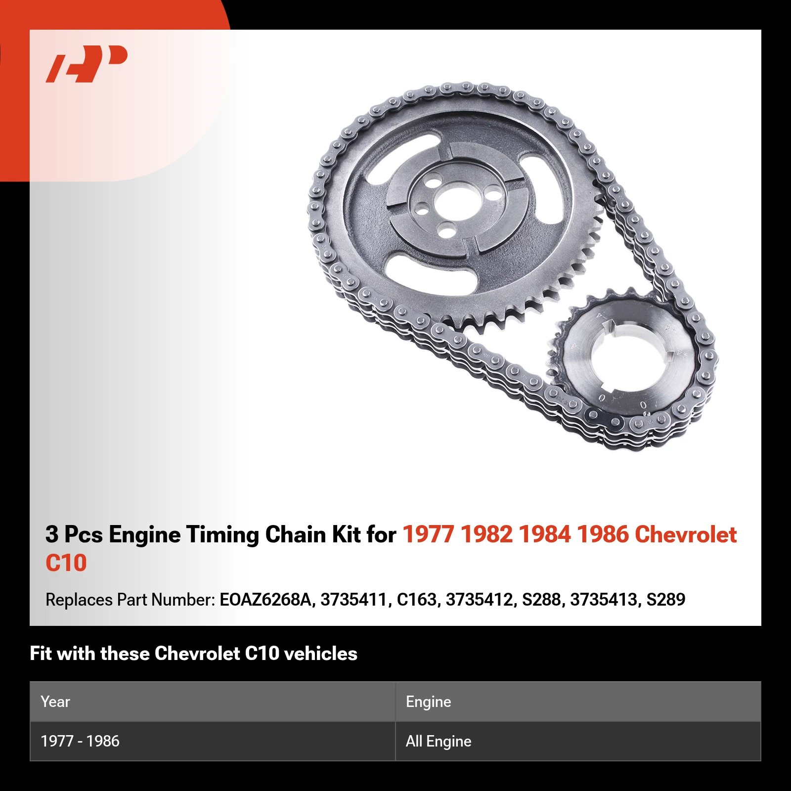 3 Pcs Engine Timing Chain Kit for 1977 1982 1984 1986 Chevrolet C10