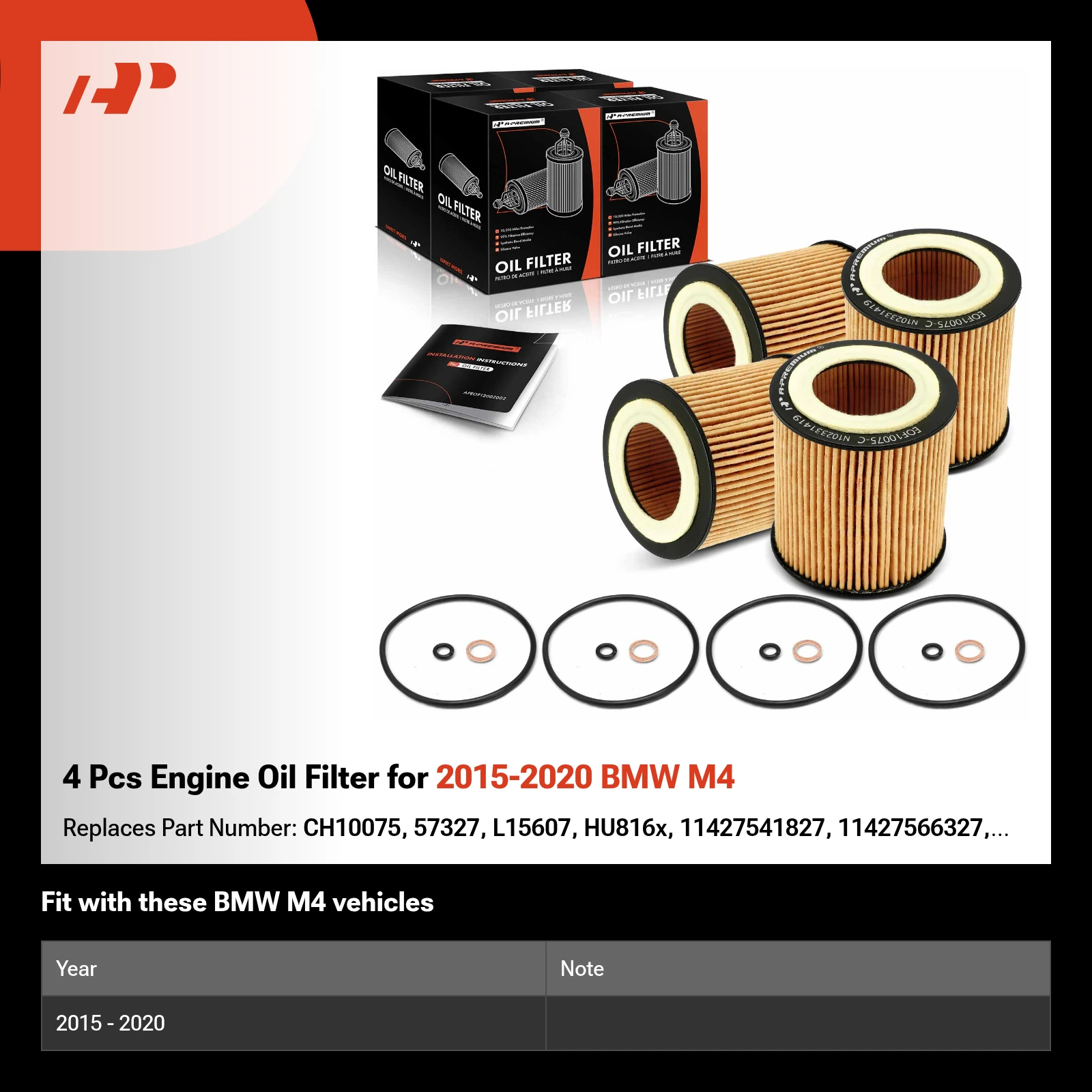 4 Pcs Engine Oil Filter for 2015-2020 BMW M4