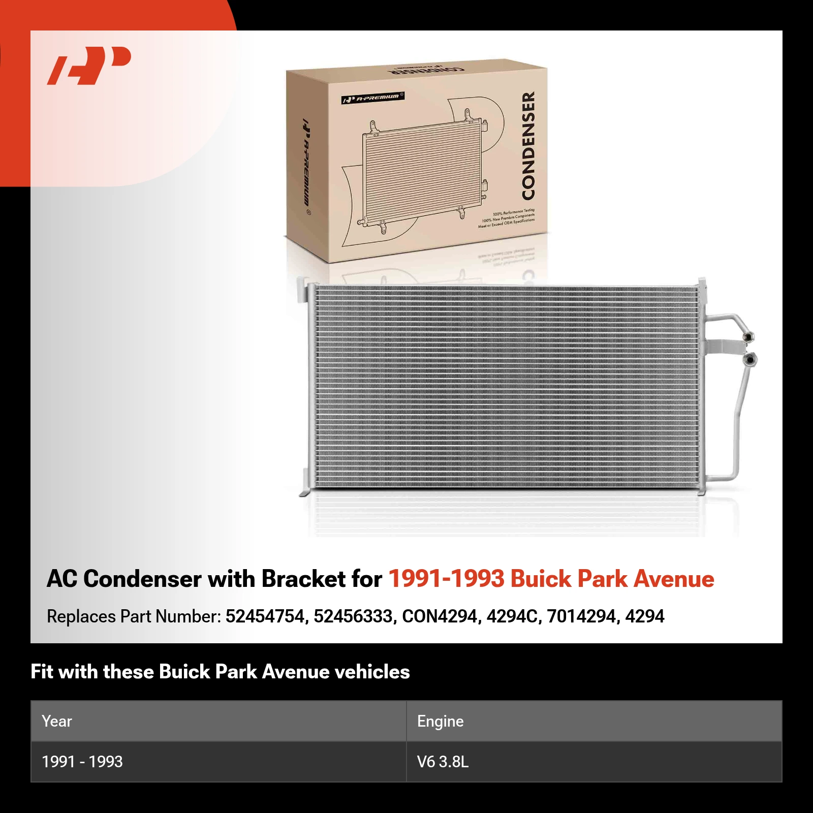 AC Condenser with Bracket for 1991-1993 Buick Park Avenue