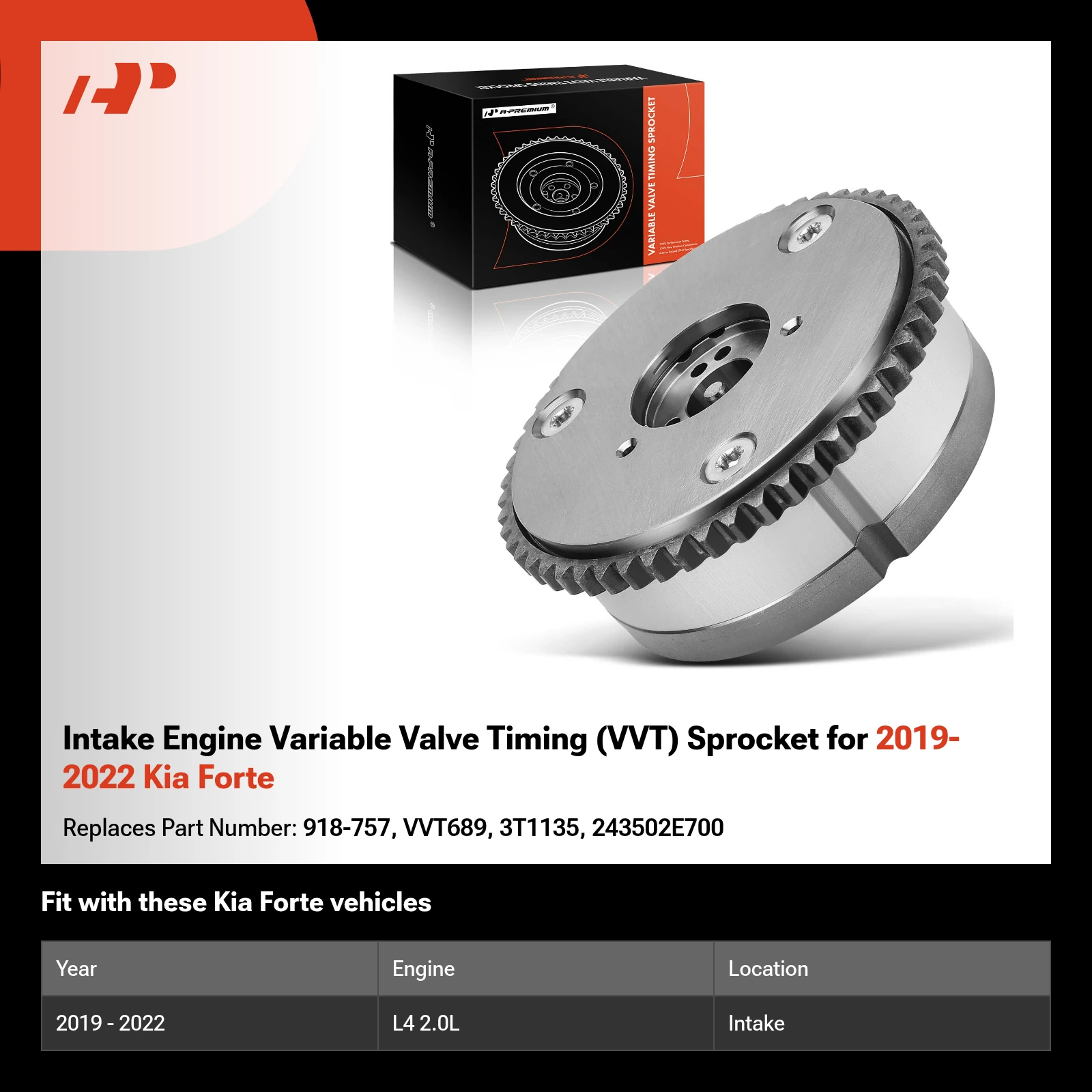 Intake Engine Variable Valve Timing (VVT) Sprocket for 2019-2022 Kia Forte