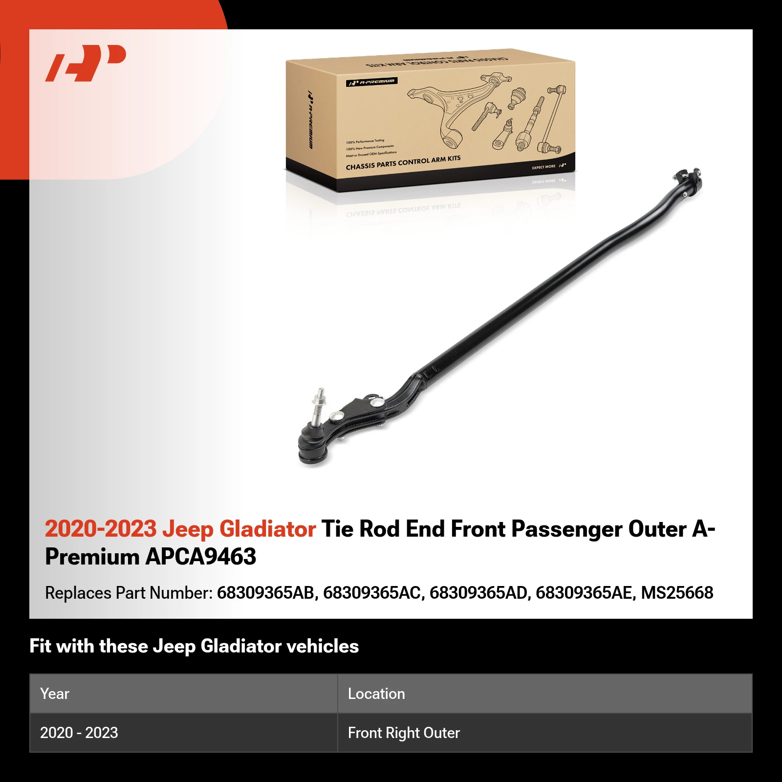 2020-2023 Jeep Gladiator Tie Rod End Front Passenger Outer A-Premium APCA9463
