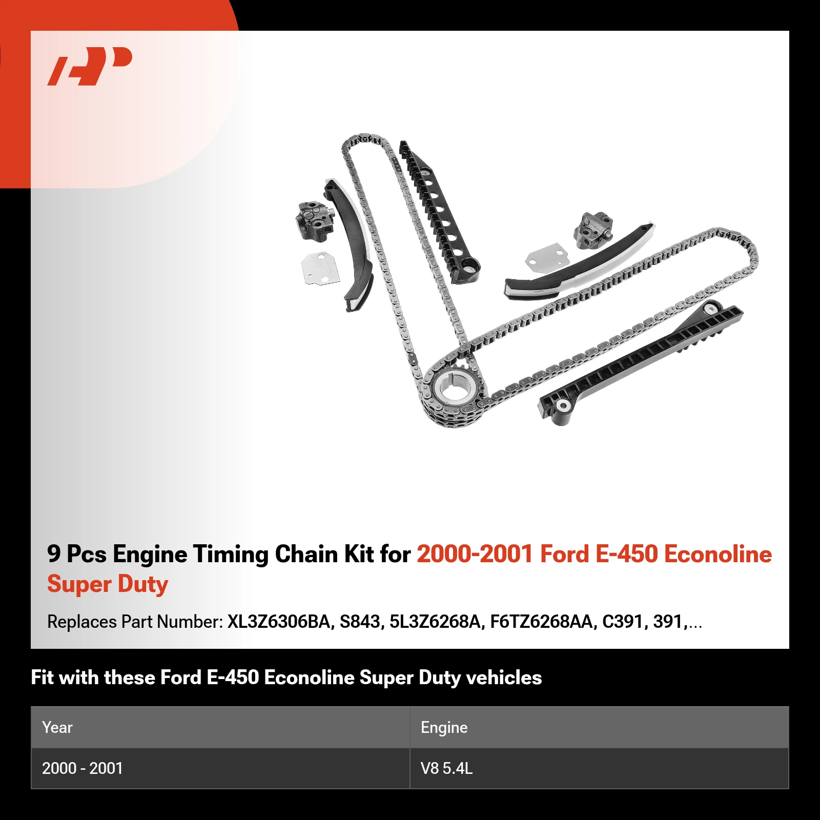9 Pcs Engine Timing Chain Kit for 2000-2001 Ford E-450 Econoline Super Duty