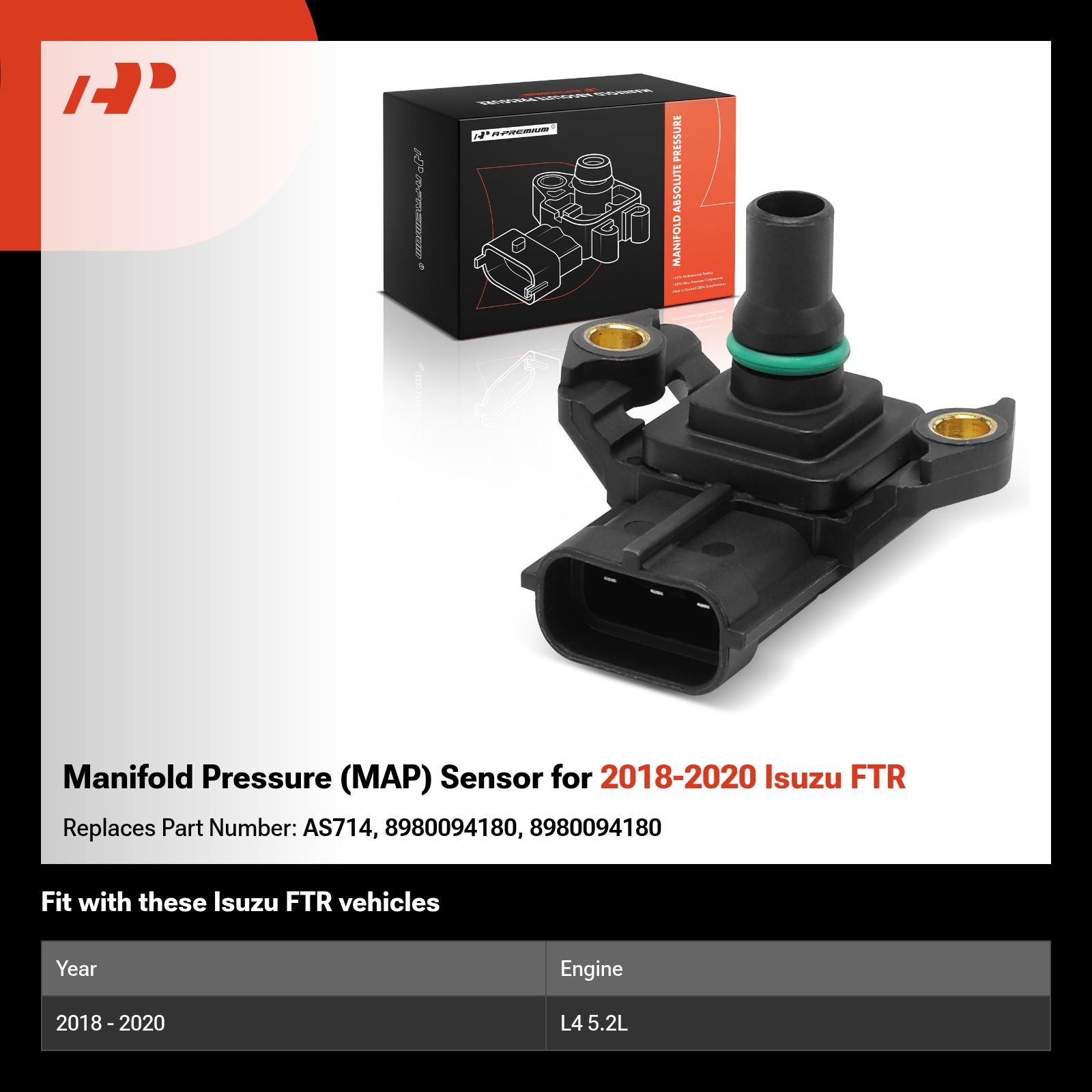 Manifold Pressure (MAP) Sensor for 2018-2020 Isuzu FTR