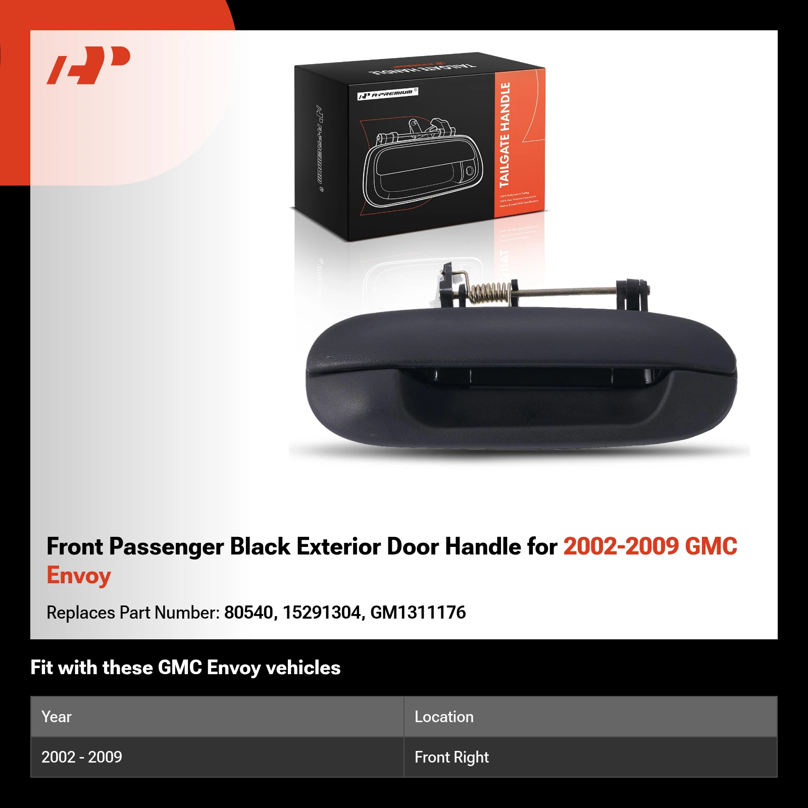 Front Passenger Black Exterior Door Handle for 2002-2009 GMC Envoy