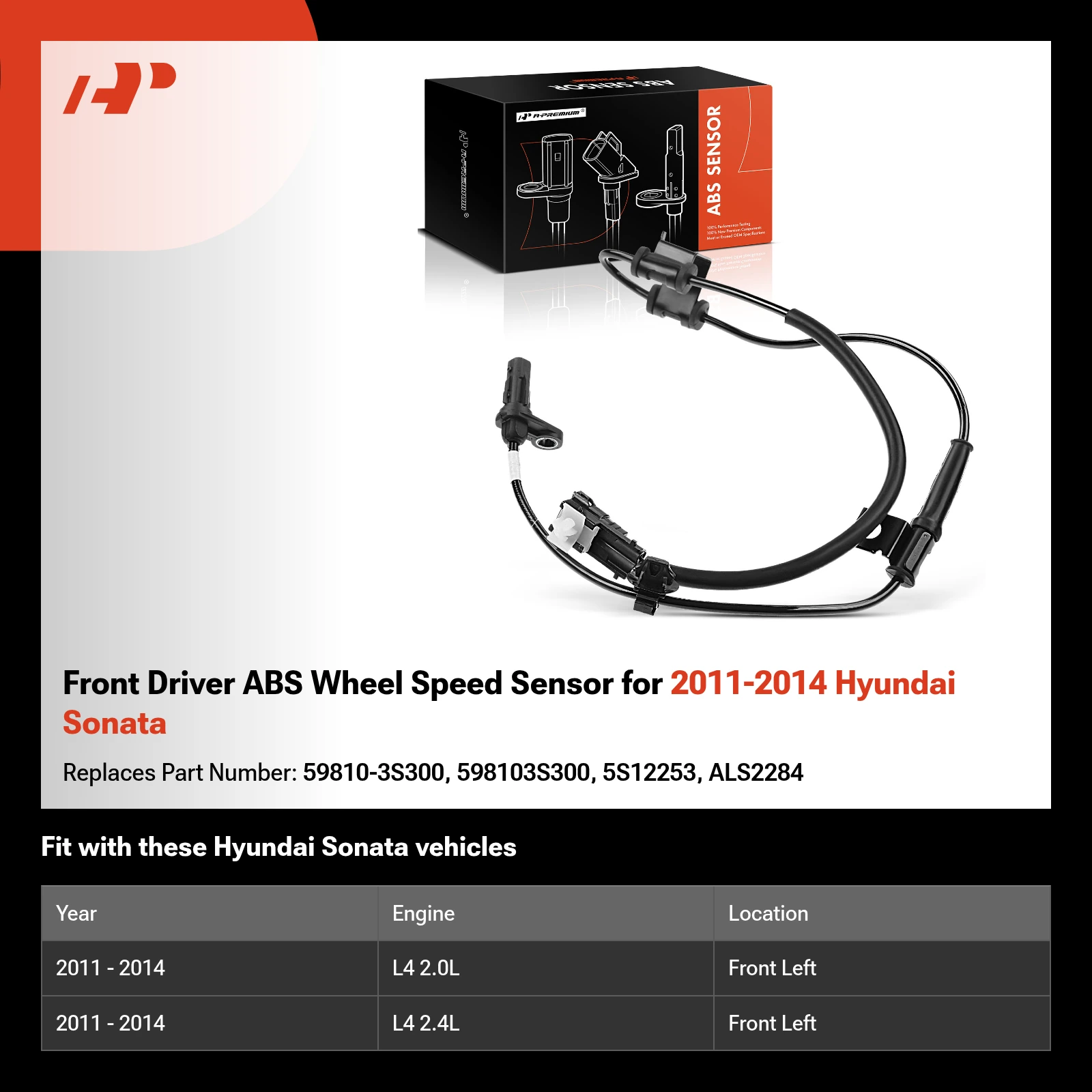 Front Driver ABS Wheel Speed Sensor for 2011-2014 Hyundai Sonata