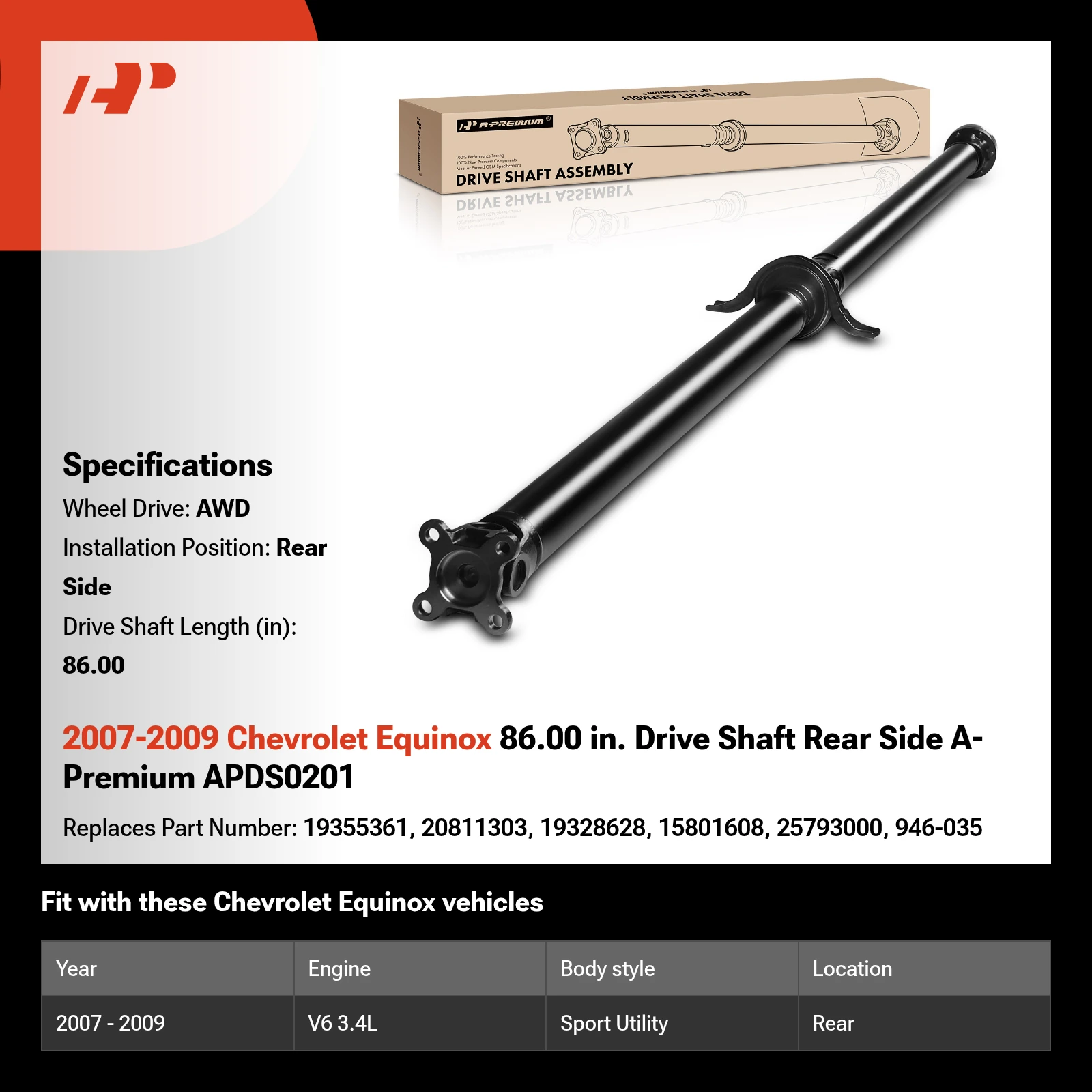 2010 Chevy Equinox Transmission Eje De Transmisión, Cardan Y Homocinética  Para Chevrolet Equinox 2007 Evan-Fischer Driveshaft