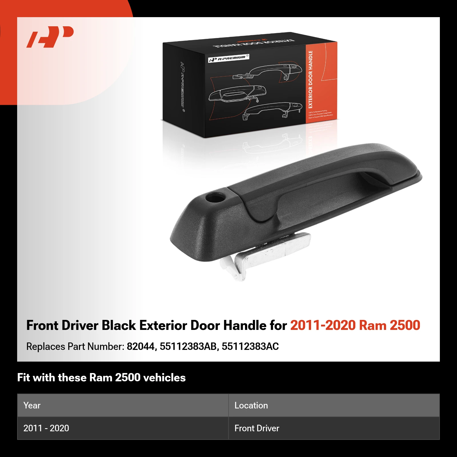 Front Driver Black Exterior Door Handle for 2011-2020 Ram 2500
