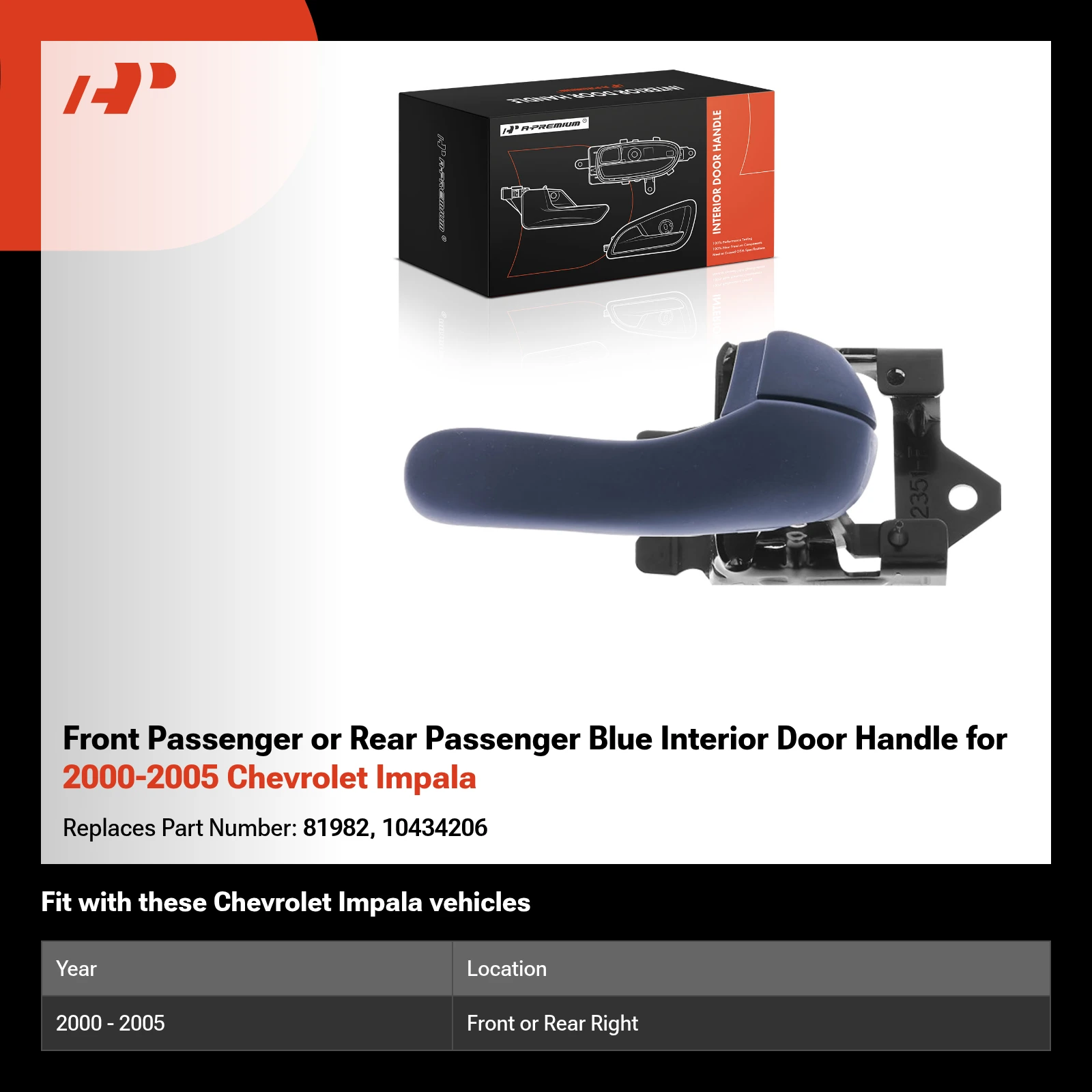 Front Passenger or Rear Passenger Blue Interior Door Handle for 2000-2005 Chevrolet Impala