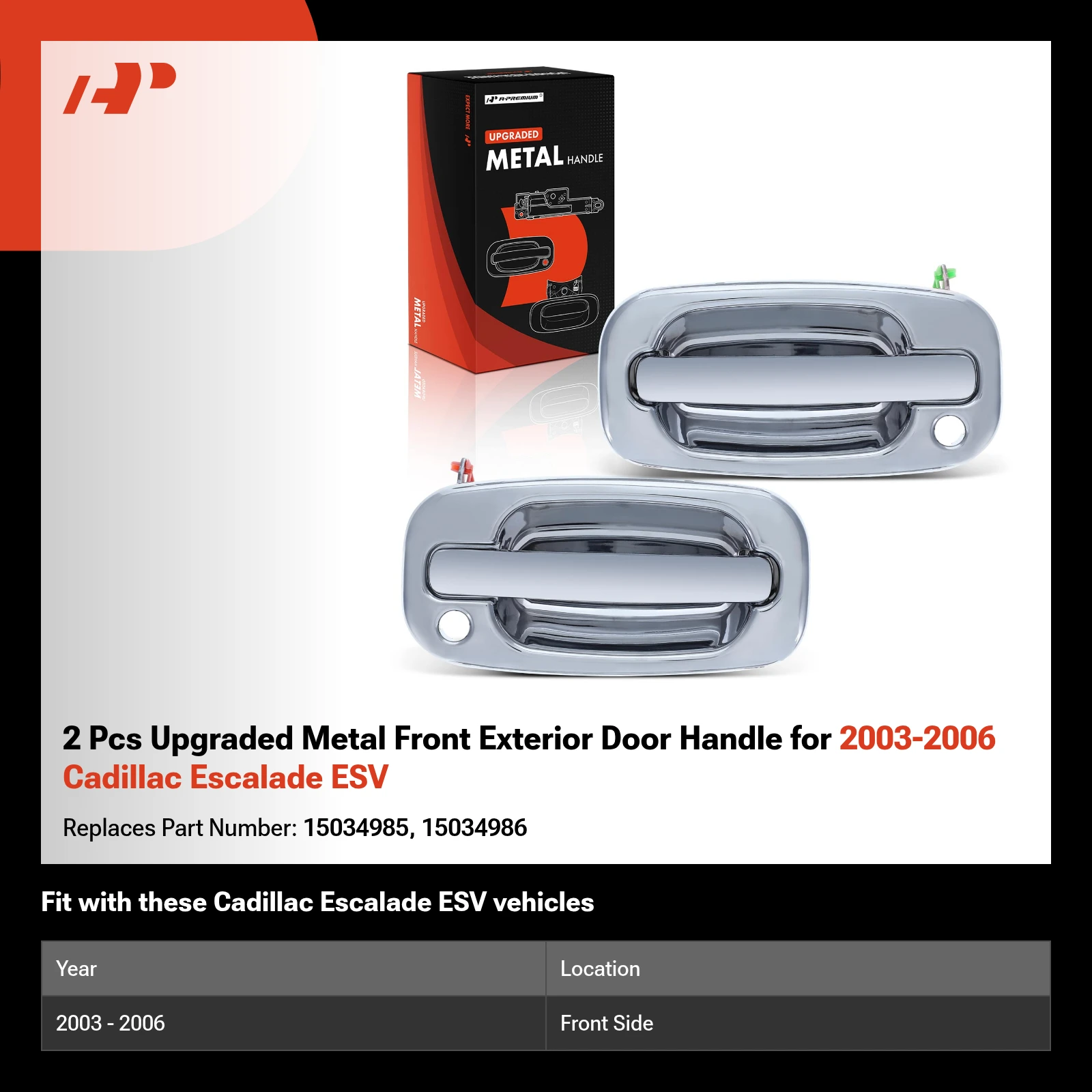 2 Pcs Upgraded Metal Front Exterior Door Handle for 2003-2006 Cadillac Escalade ESV