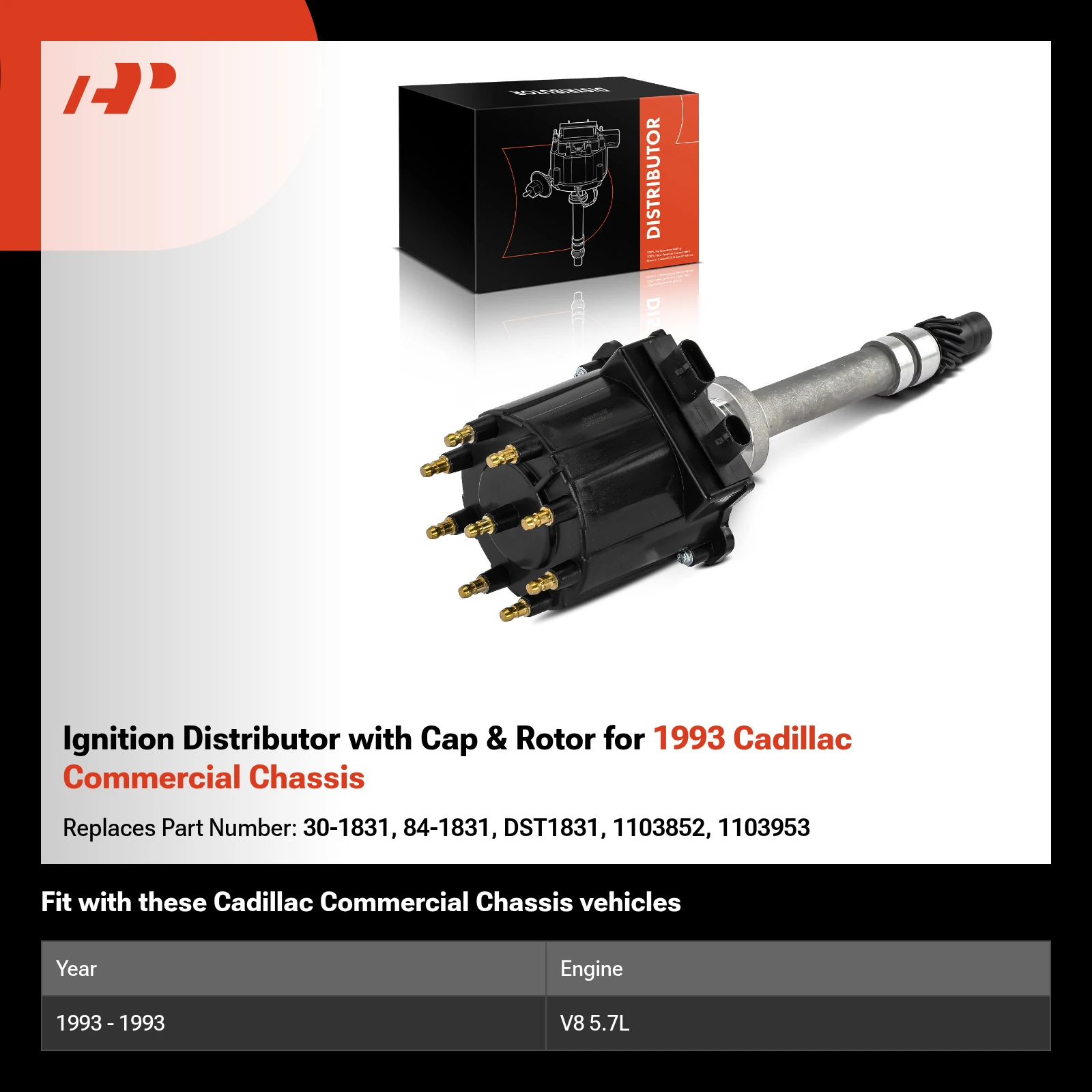 Ignition Distributor with Cap & Rotor for 1993 Cadillac Commercial Chassis