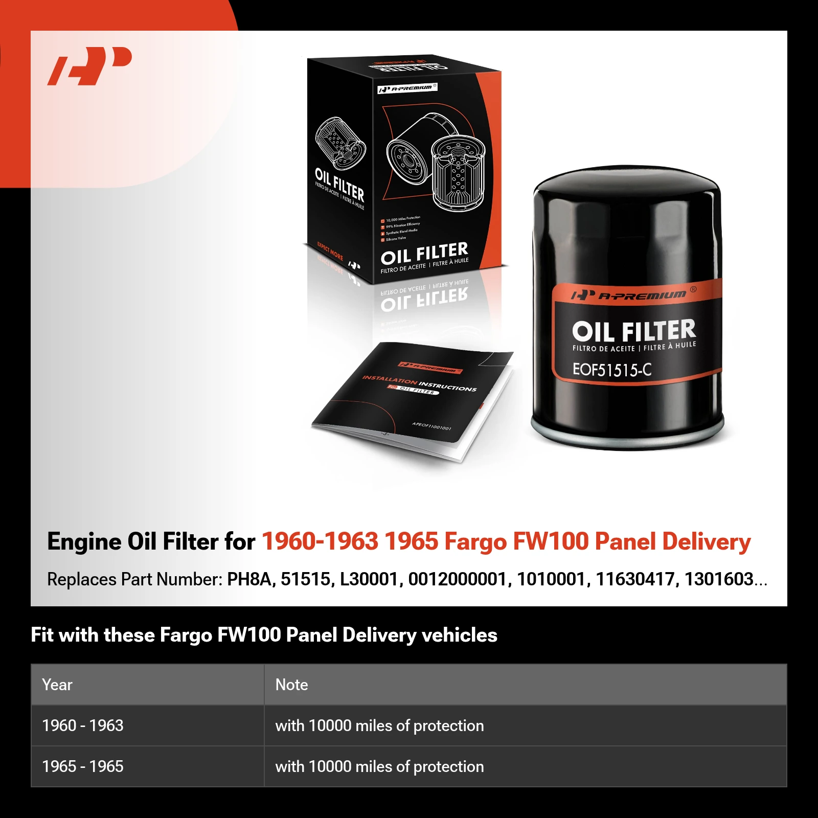 Engine Oil Filter for 1960-1963 1965 Fargo FW100 Panel Delivery