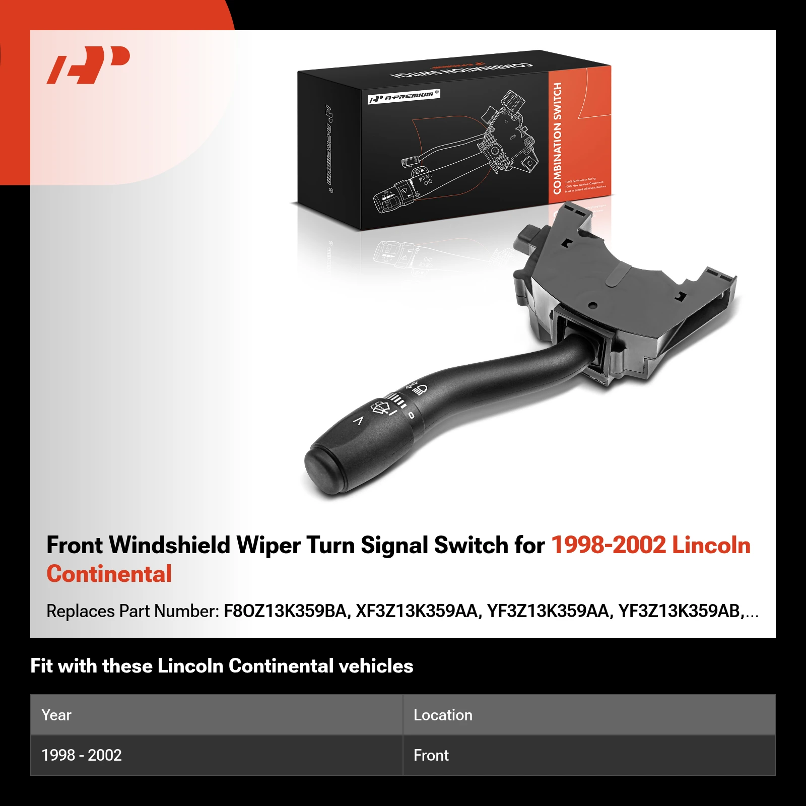 Front Windshield Wiper Turn Signal Switch for 1998-2002 Lincoln Continental