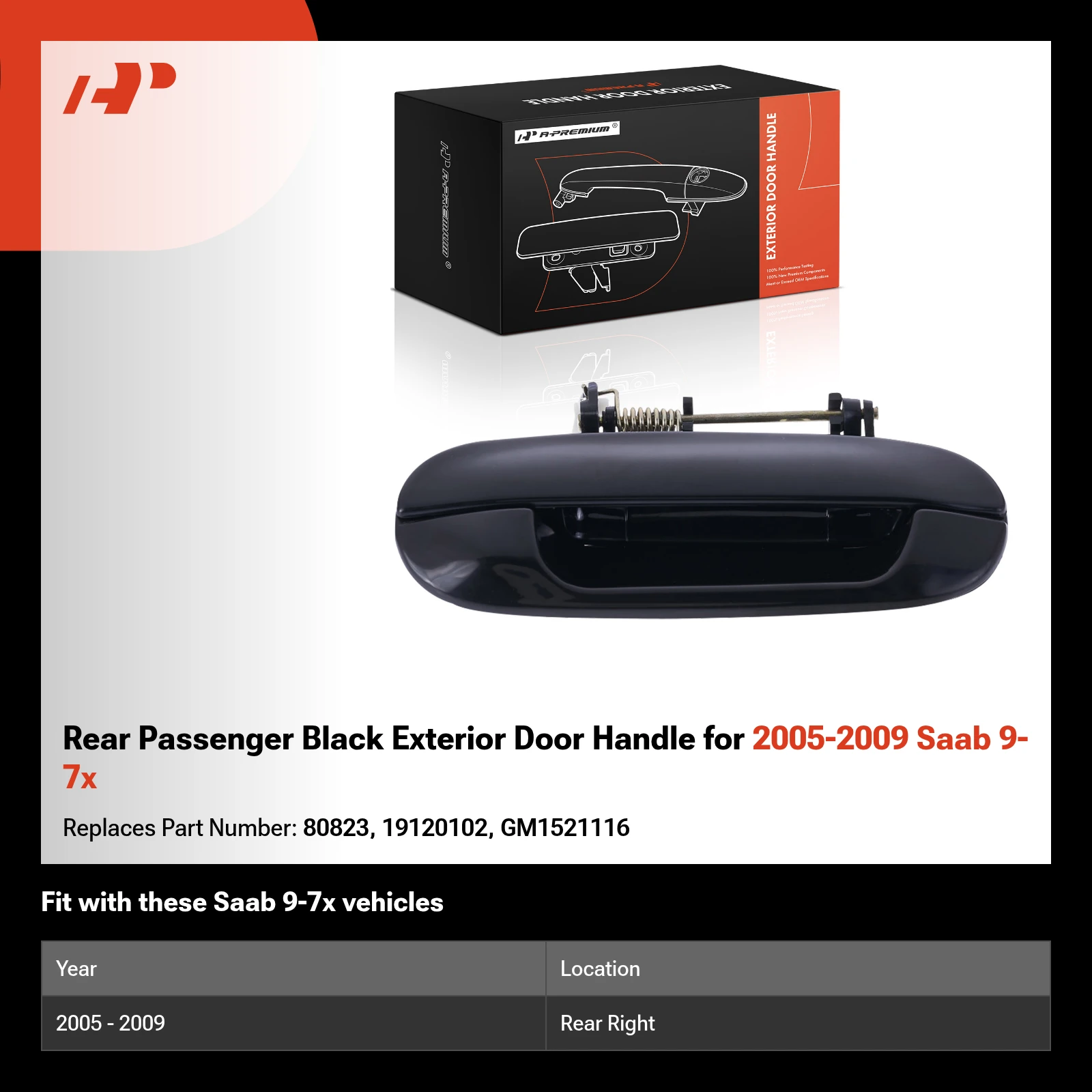 Rear Passenger Black Exterior Door Handle for 2005-2009 Saab 9-7x