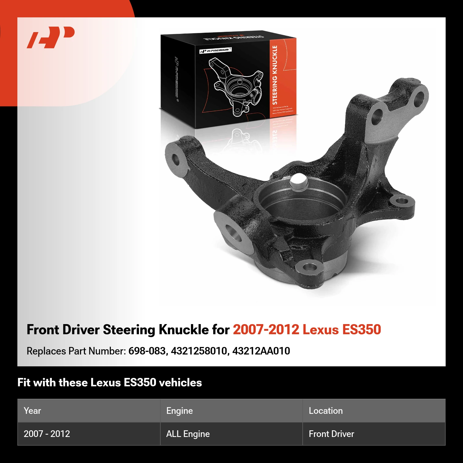 Front Driver Steering Knuckle for 2007-2012 Lexus ES350