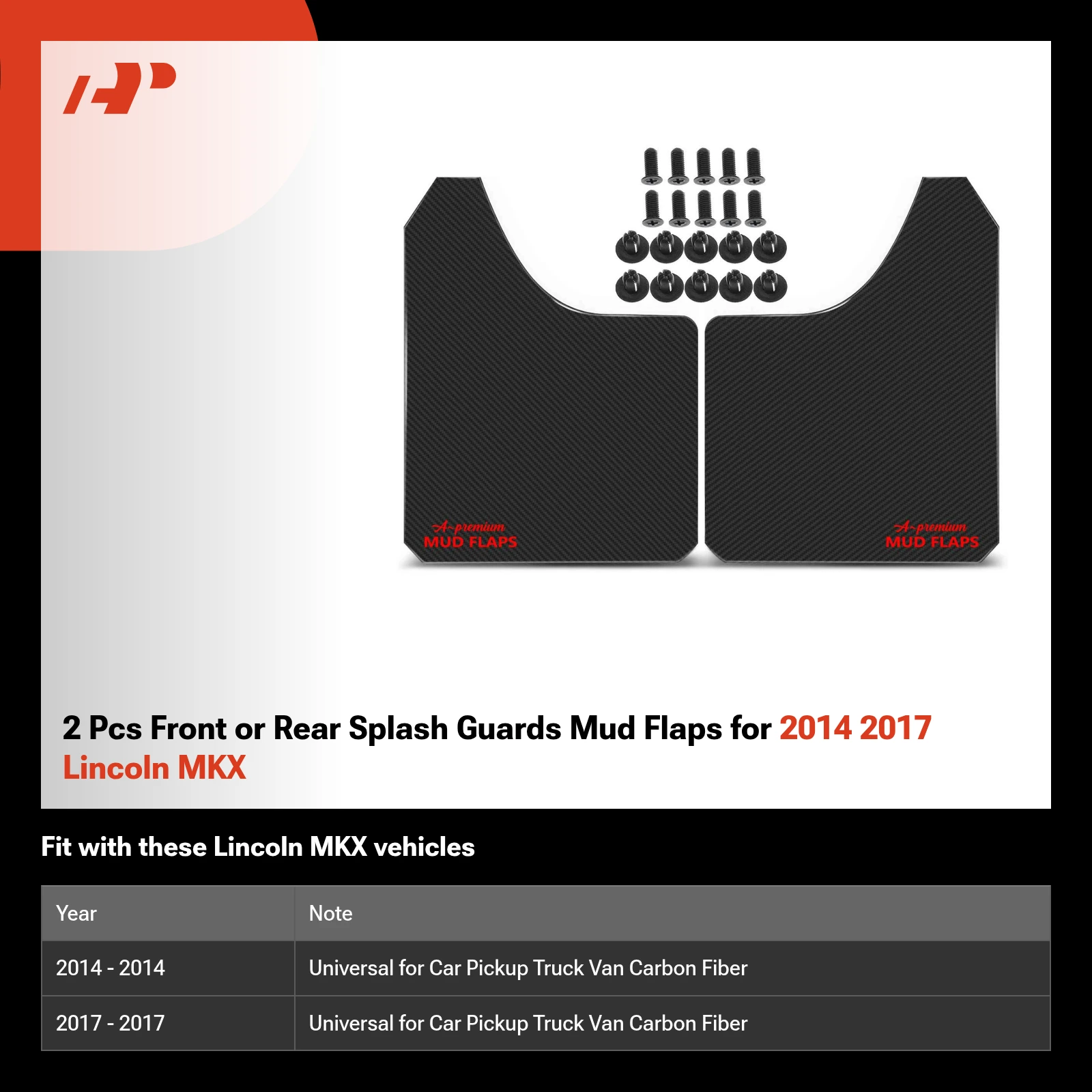 2 Pcs Front or Rear Splash Guards Mud Flaps for 2014 2017 Lincoln MKX