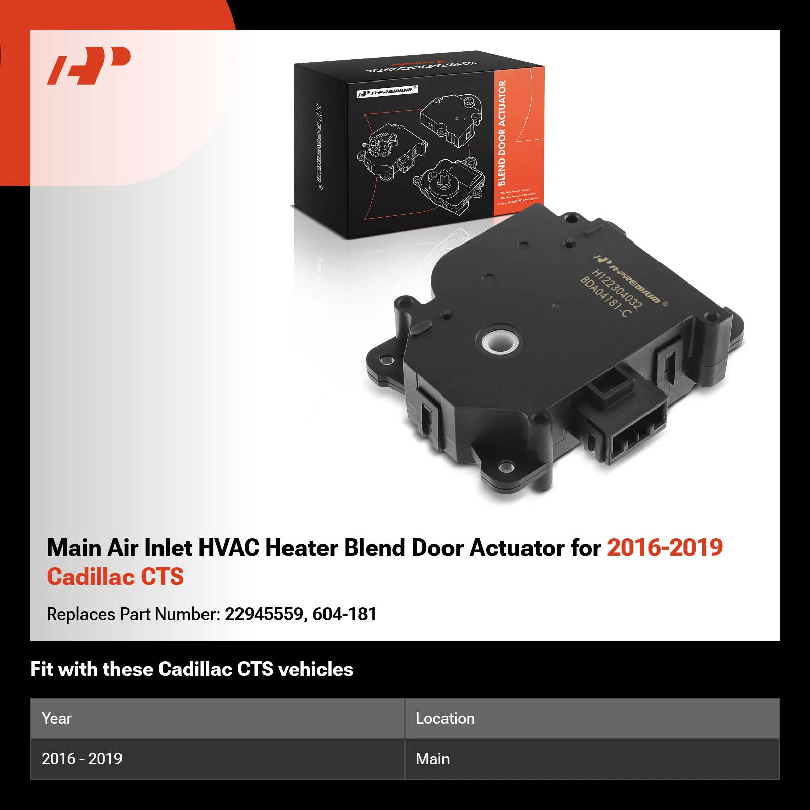 Main Air Inlet HVAC Heater Blend Door Actuator for 2016-2019 Cadillac CTS