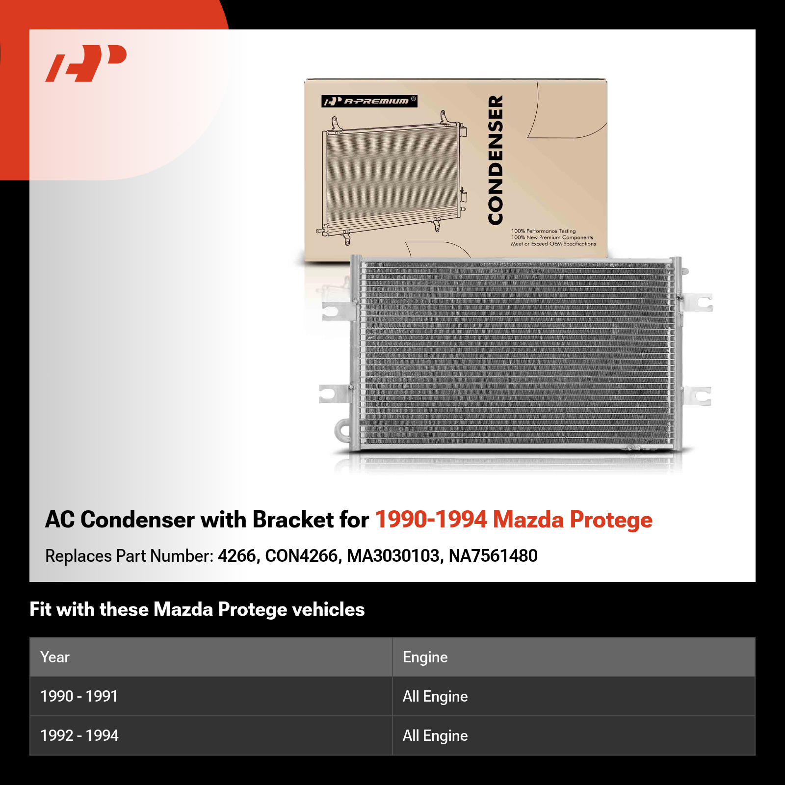AC Condenser with Bracket for 1990-1994 Mazda Protege