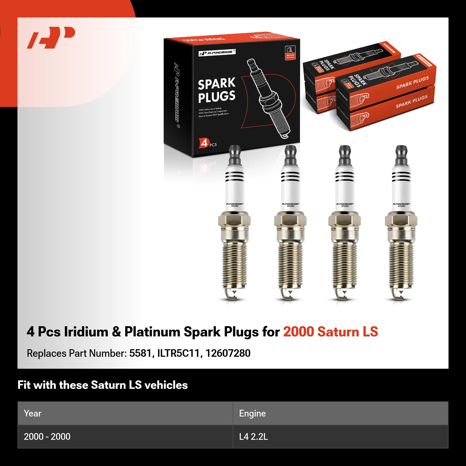 4 Pcs Iridium & Platinum Spark Plugs for 2000 Saturn LS