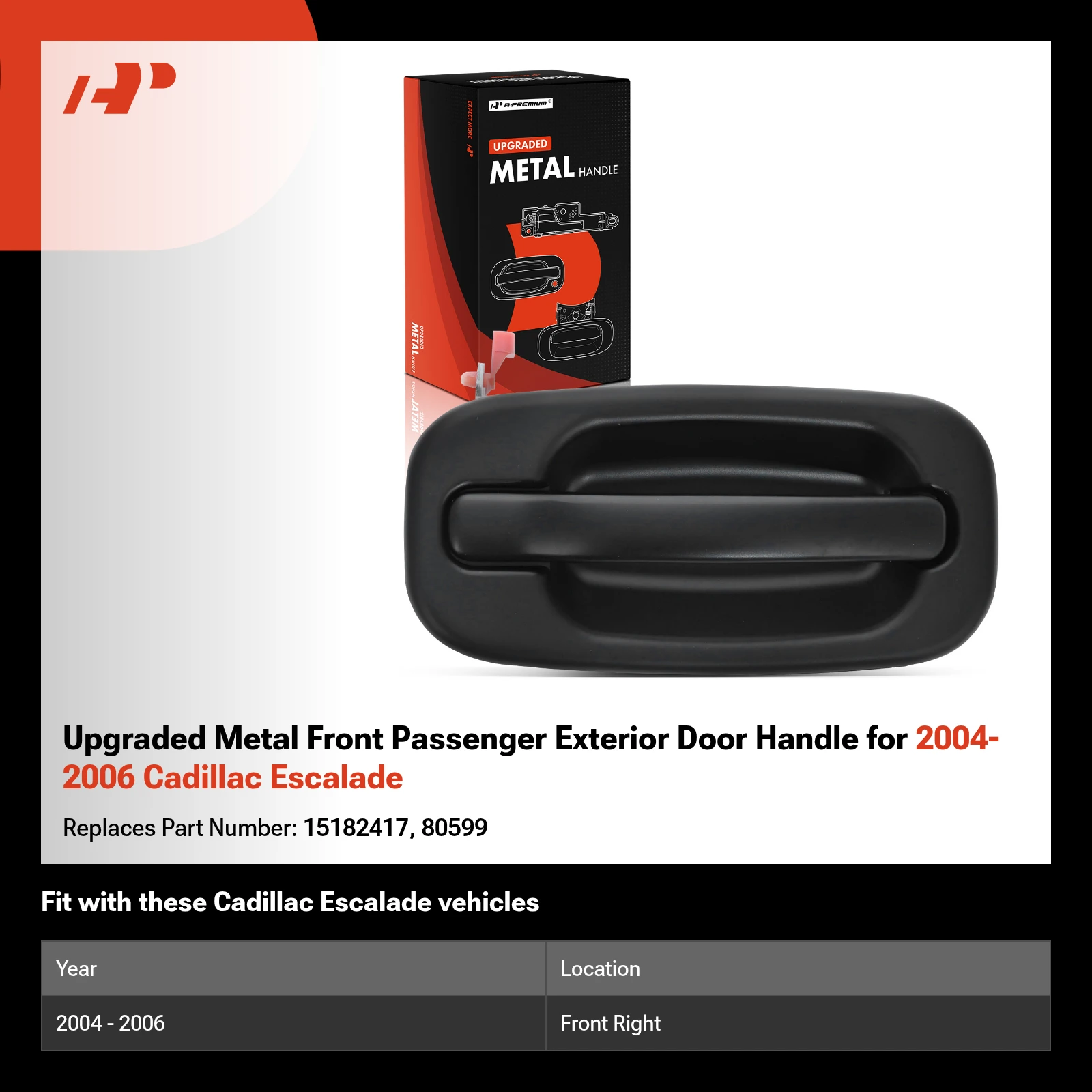 Upgraded Metal Front Passenger Exterior Door Handle for 2004-2006 Cadillac Escalade