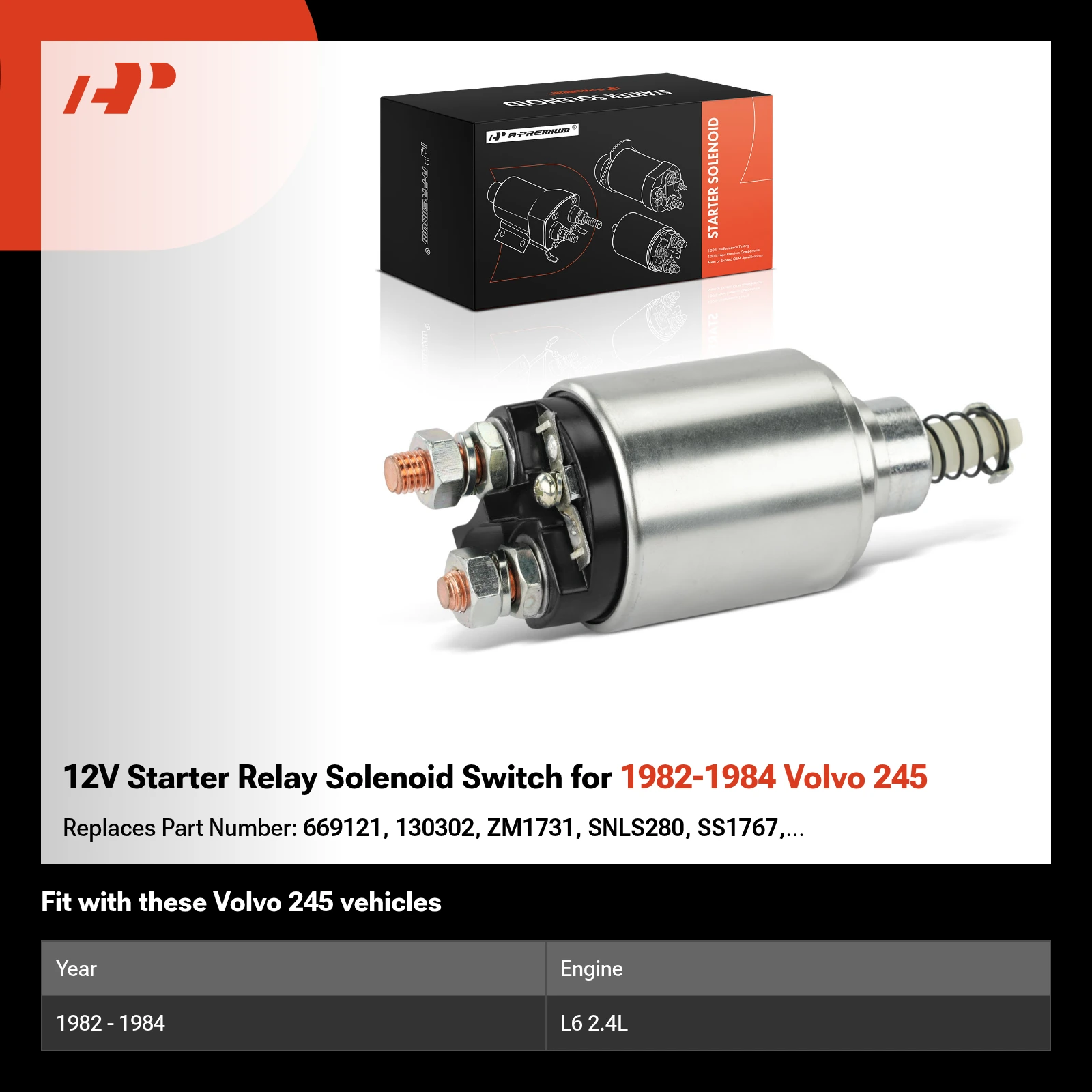 12V Starter Relay Solenoid Switch for 1982-1984 Volvo 245