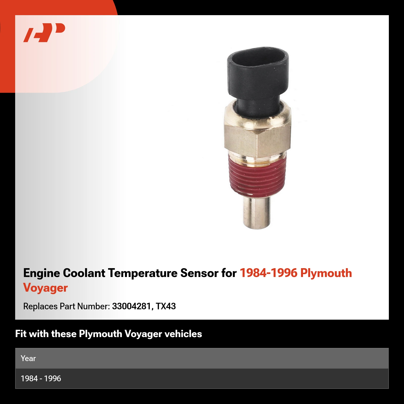 Engine Coolant Temperature Sensor for 1984-1996 Plymouth Voyager