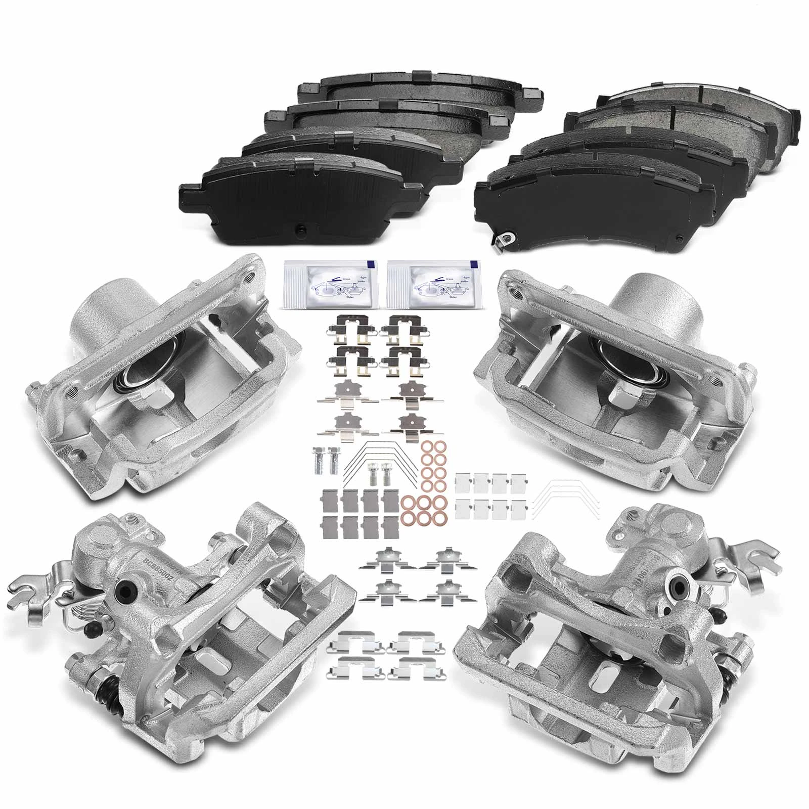 12 Pcs Front & Rear Brake Calipers & Ceramic Brake Pads for 2006-2013 Mazda 6