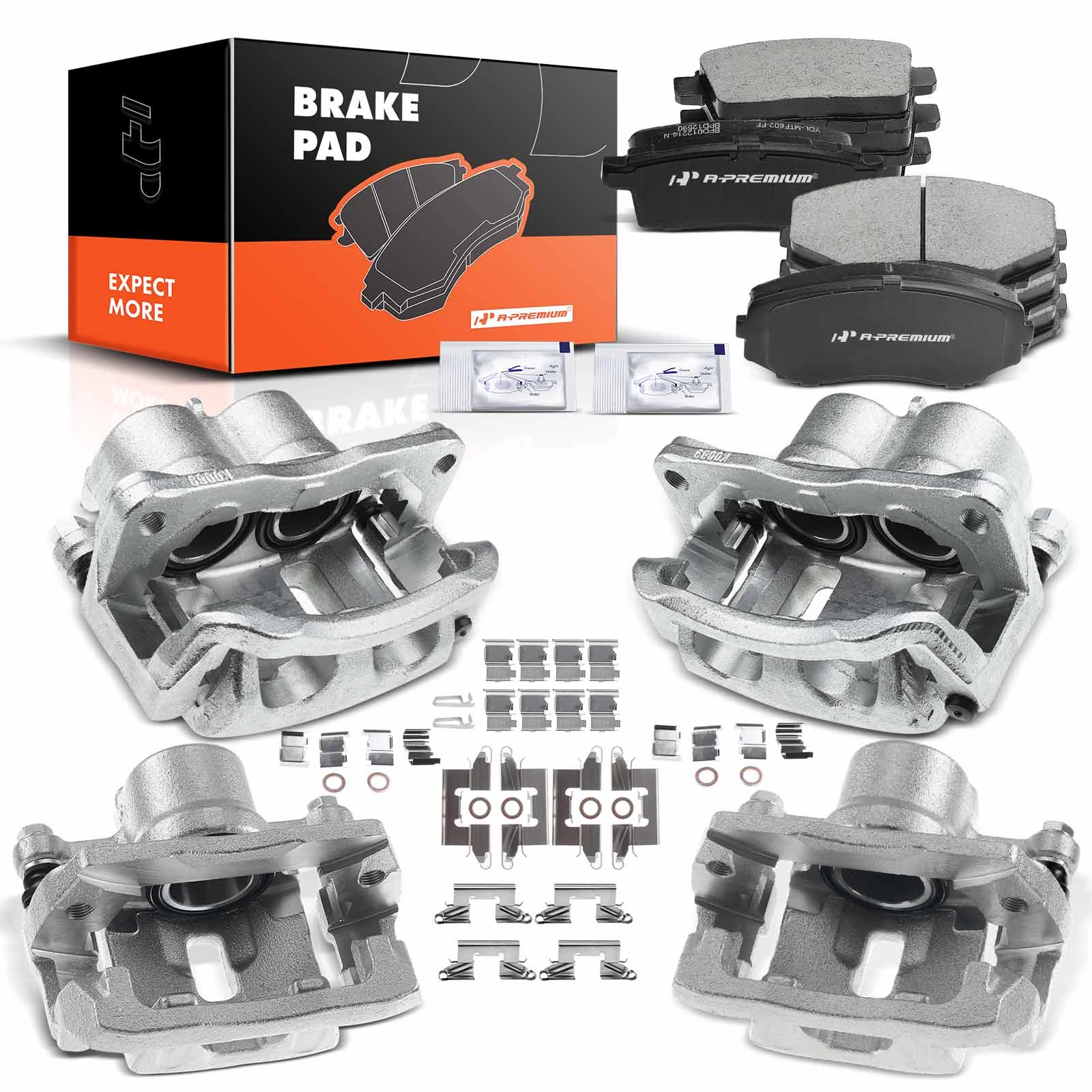 12 Pcs Front & Rear Brake Calipers & Ceramic Brake Pads for 2007-2012 Mazda CX-7