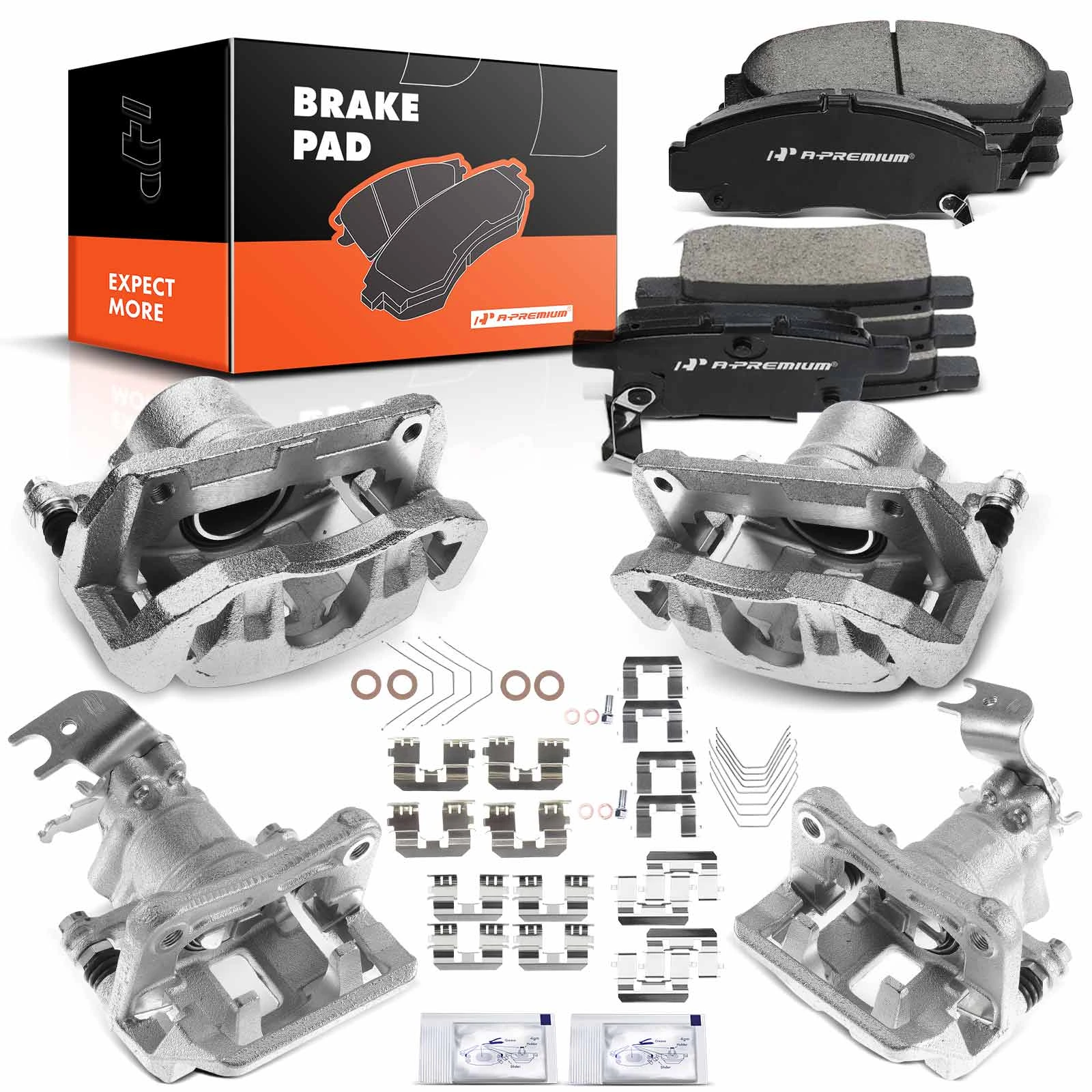 12-PC Brake Caliper + Brake Pad, Front & Rear, 1-Piston, A-Premium APBC3564