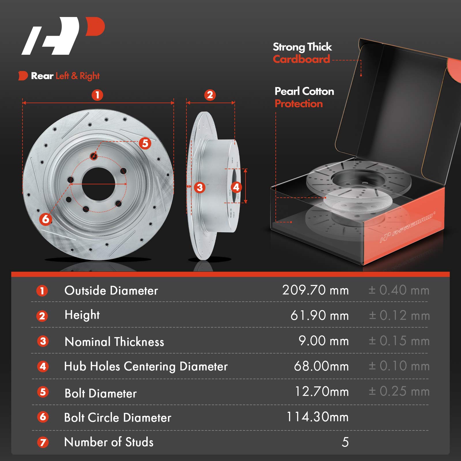 8 Pcs Rear Drilled Brake Rotor & Pads + Wheel Hub Bearing for Nissan Altima 2002-2006 Maxima