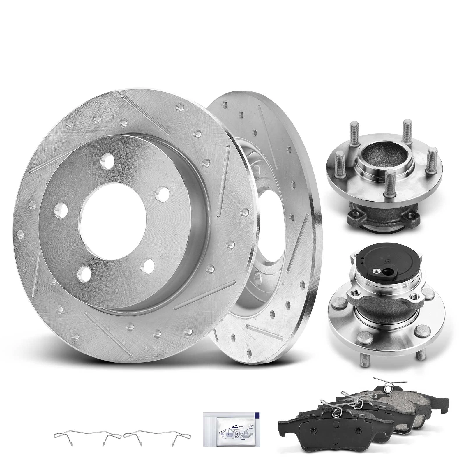 8 Pcs Rear Drilled Brake Rotor & Pads + Wheel Hub Bearing for Mazda 3 2005-2013 L4 2.0L