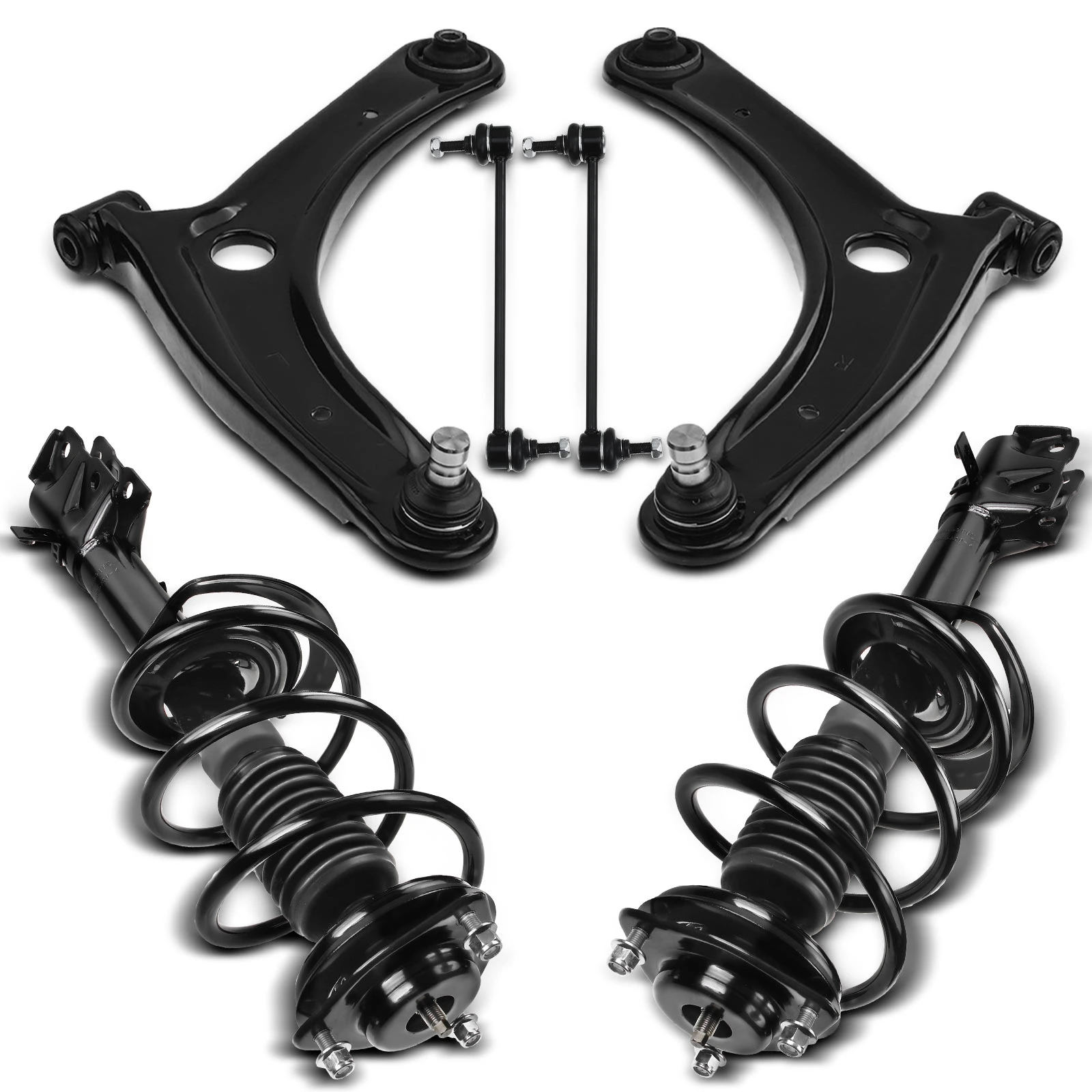 6 Pcs Front Complete Strut & Coil Spring Control Arm Kit