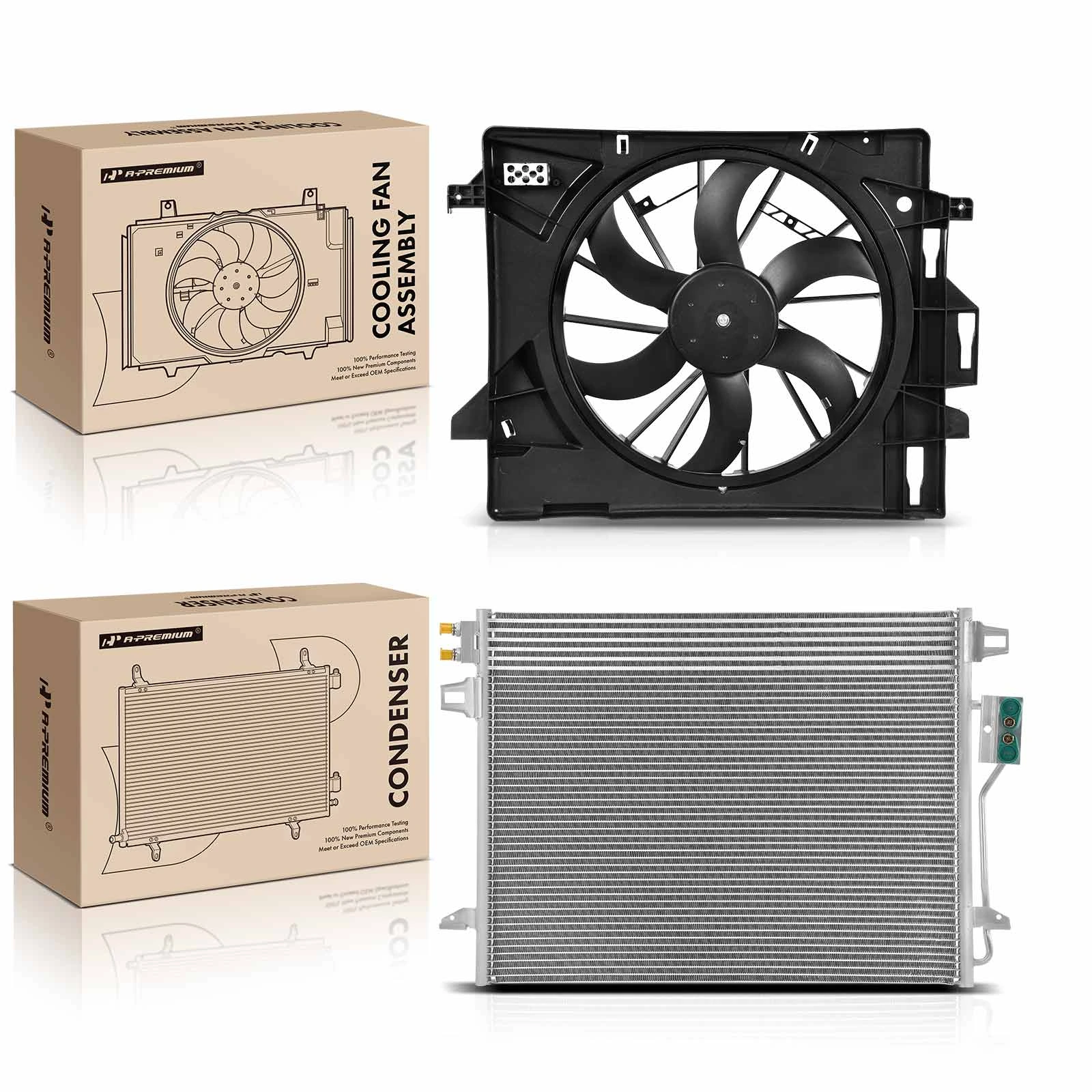 AC Condenser & Single Cooling Fan Assembly Kit for 2008-2016 Chrysler Town & Country